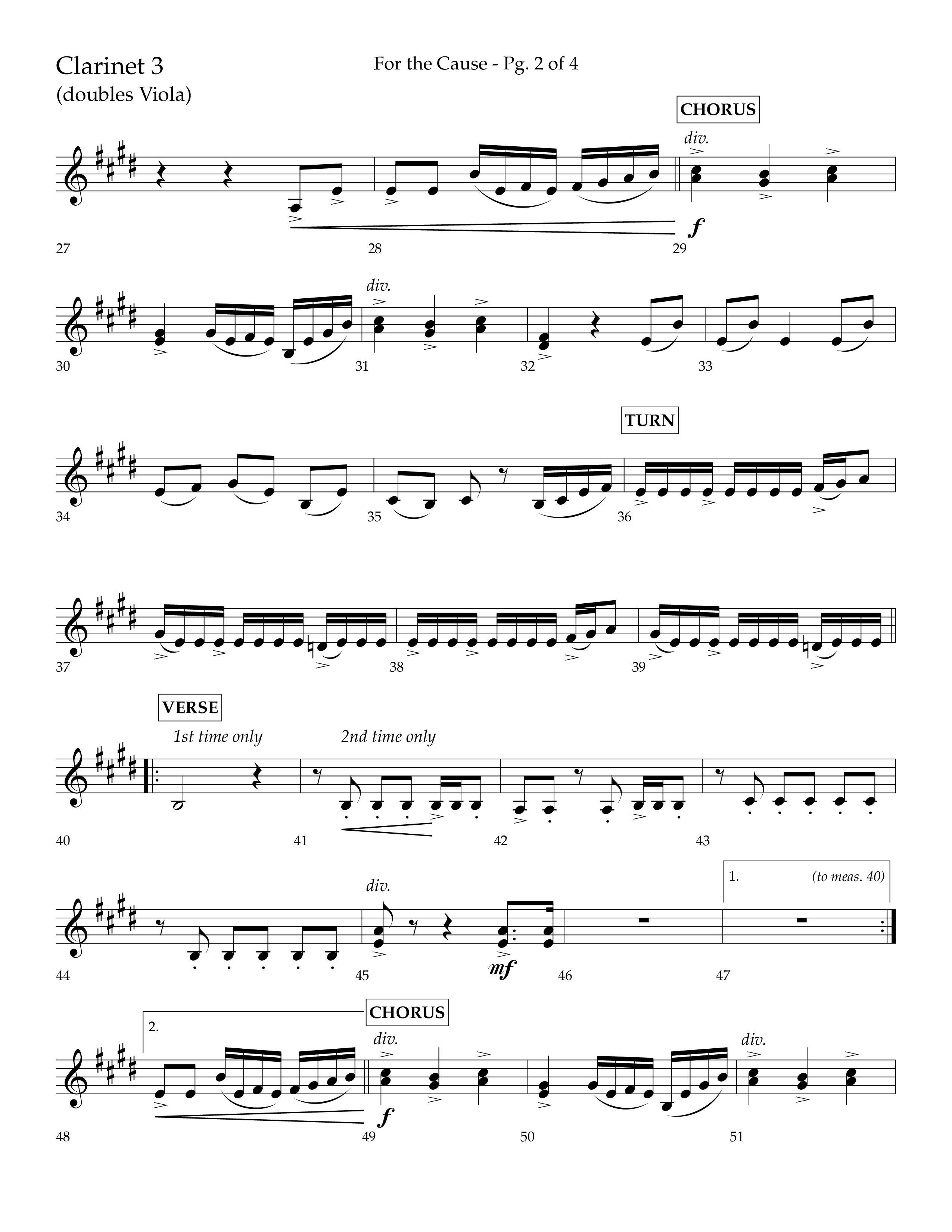 For The Cause (Choral Anthem SATB) Clarinet 3 (Lifeway Choral / Arr. David Hamilton)