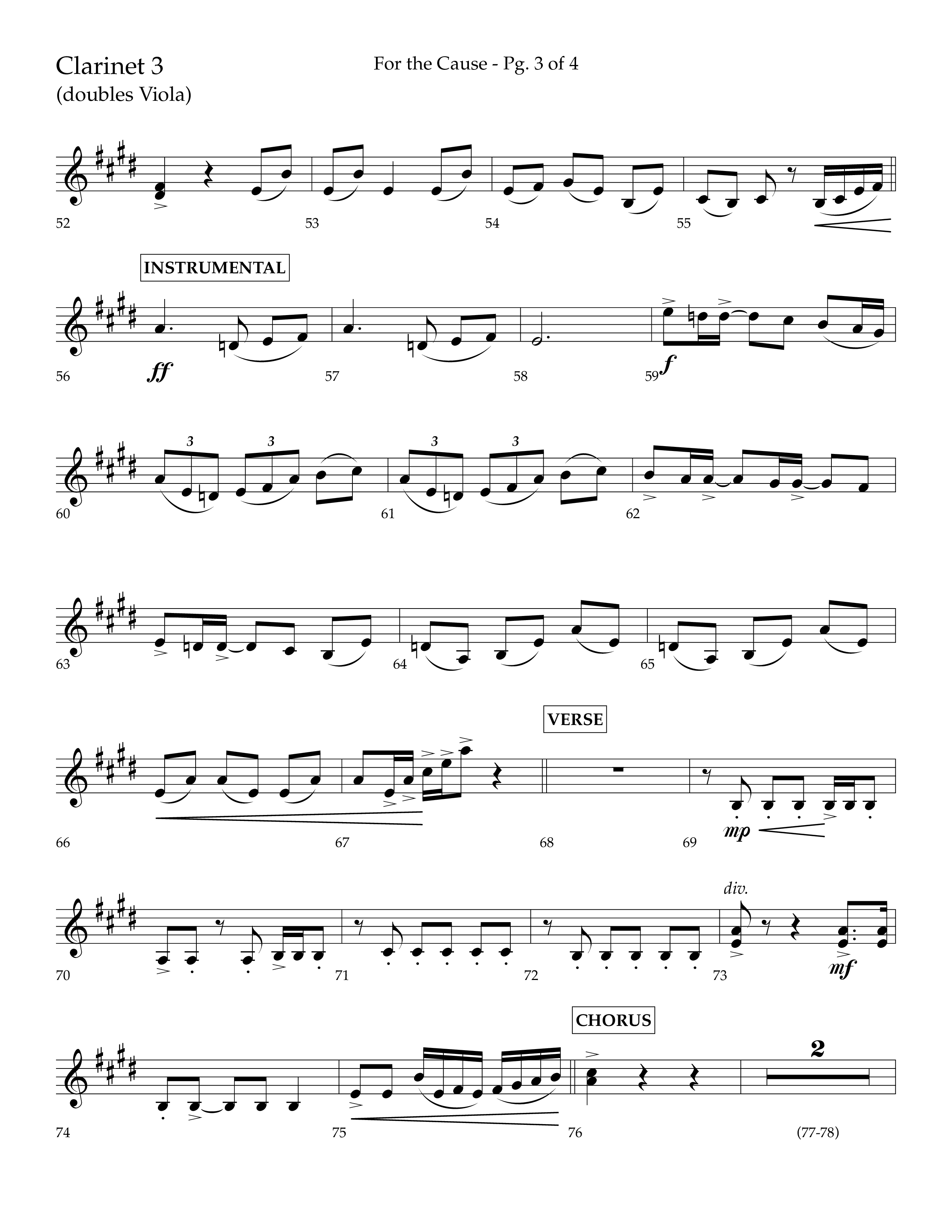 For The Cause (Choral Anthem SATB) Clarinet 3 (Lifeway Choral / Arr. David Hamilton)