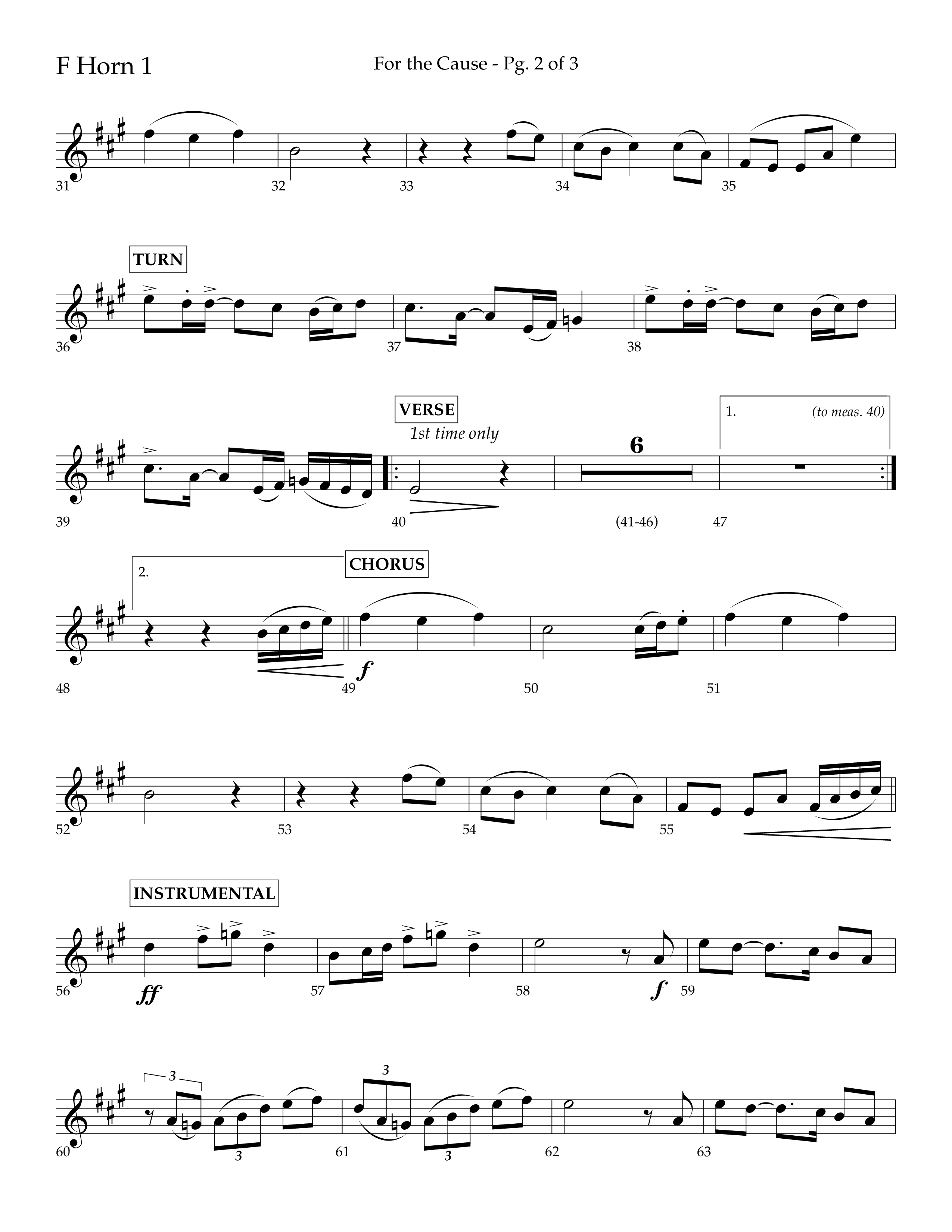 For The Cause (Choral Anthem SATB) French Horn (Lifeway Choral / Arr. David Hamilton)