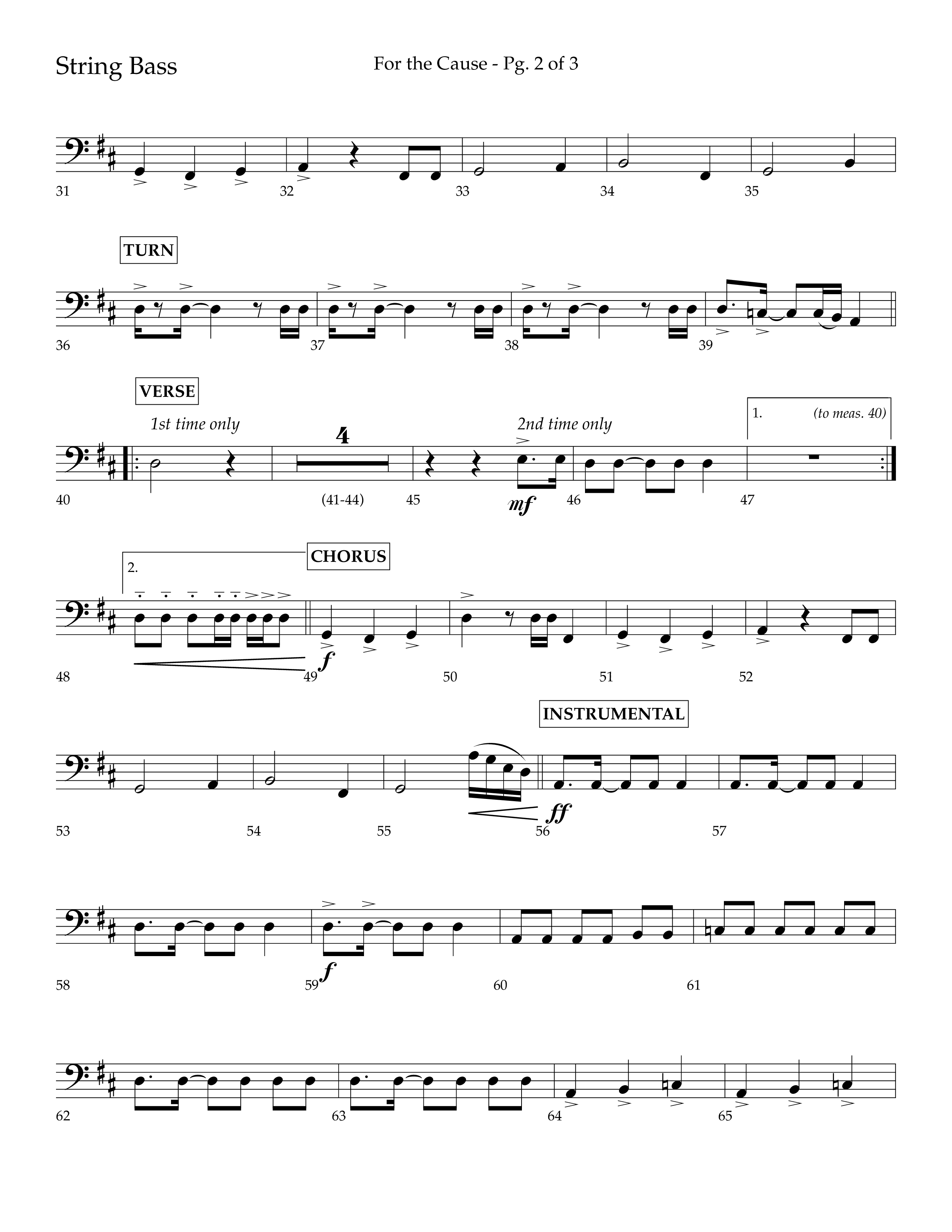 For The Cause (Choral Anthem SATB) String Bass (Lifeway Choral / Arr. David Hamilton)