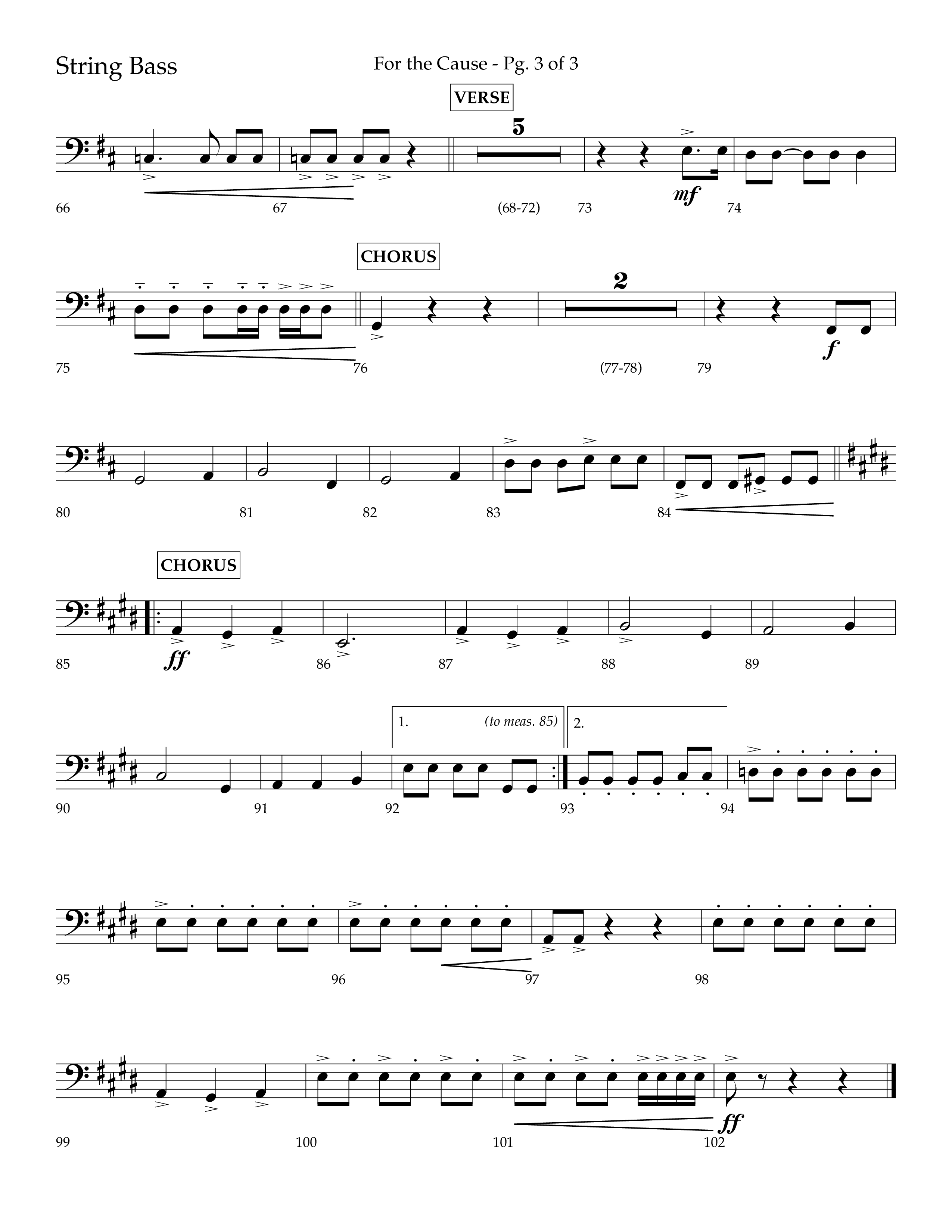 For The Cause (Choral Anthem SATB) String Bass (Lifeway Choral / Arr. David Hamilton)