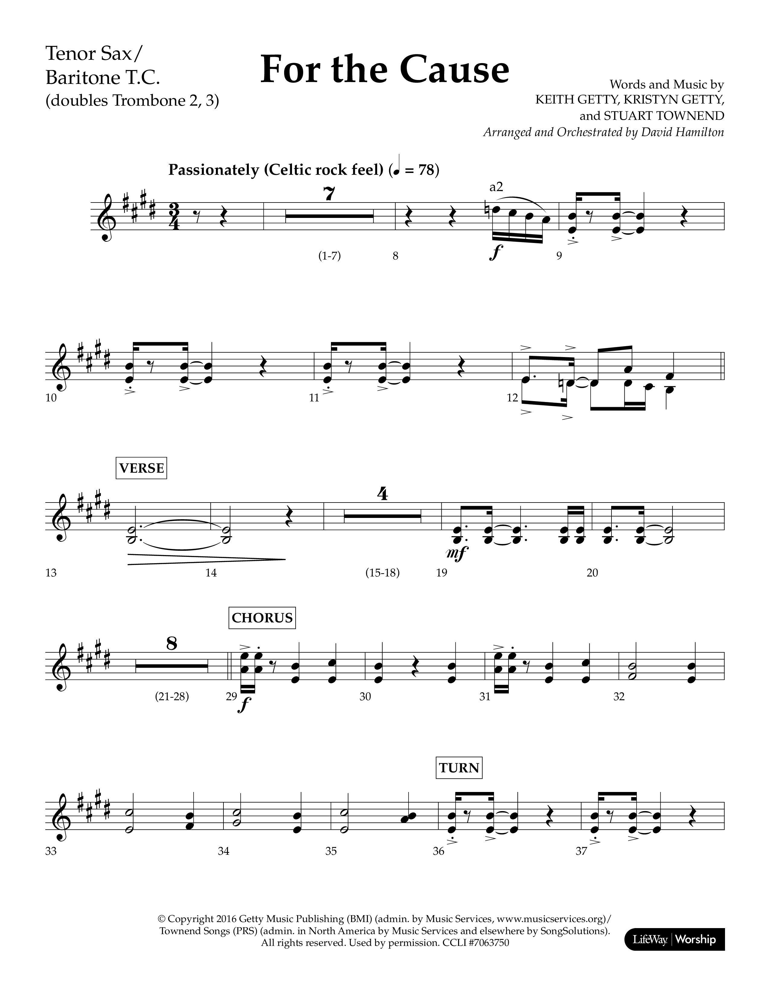 For The Cause (Choral Anthem SATB) Tenor Sax/Baritone T.C. (Lifeway Choral / Arr. David Hamilton)