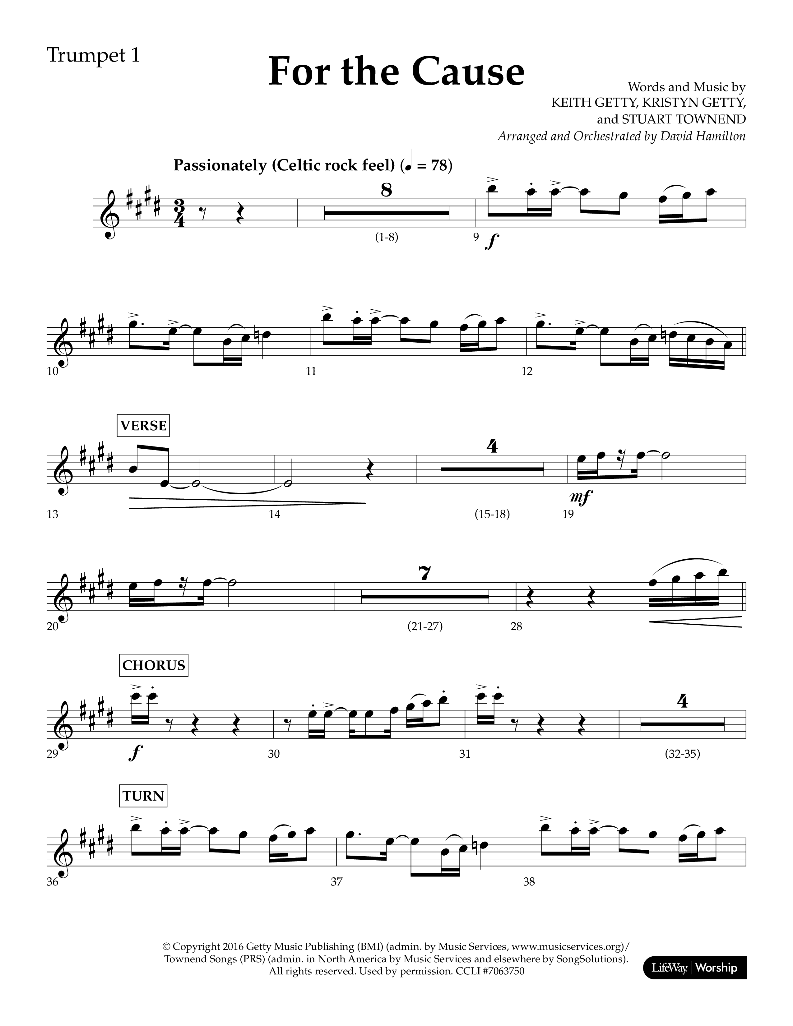 For The Cause (Choral Anthem SATB) Trumpet 1 (Lifeway Choral / Arr. David Hamilton)