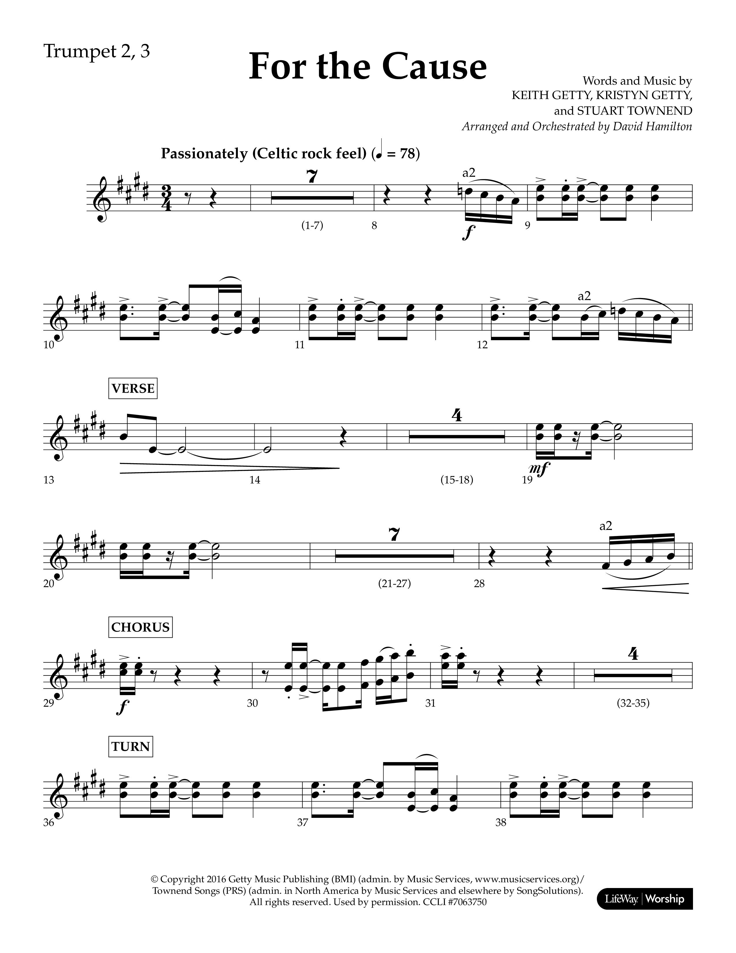 For The Cause (Choral Anthem SATB) Trumpet 2/3 (Lifeway Choral / Arr. David Hamilton)