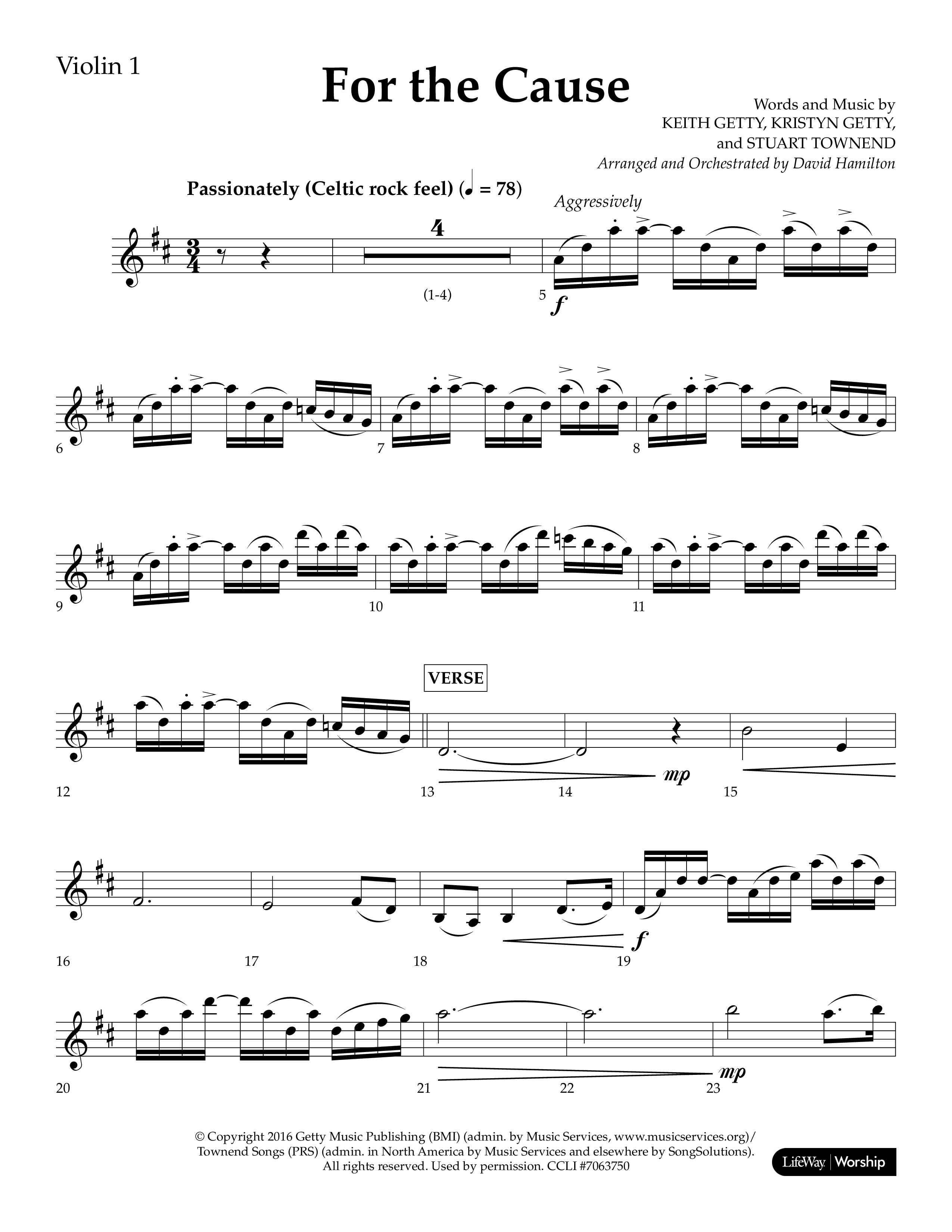 For The Cause (Choral Anthem SATB) Violin 1 (Lifeway Choral / Arr. David Hamilton)