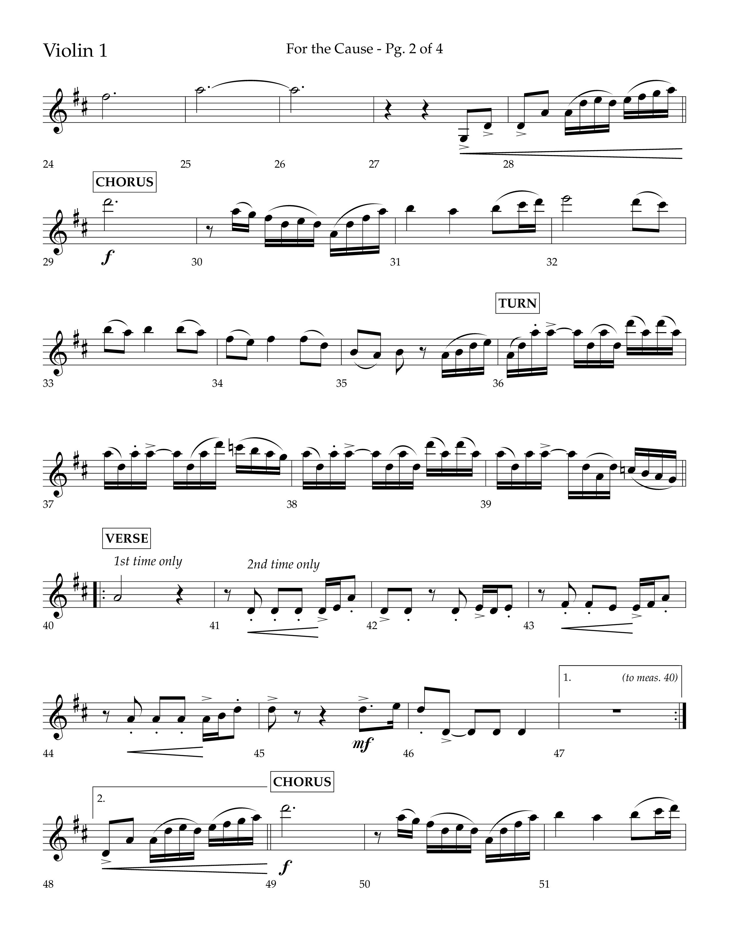 For The Cause (Choral Anthem SATB) Violin 1 (Lifeway Choral / Arr. David Hamilton)