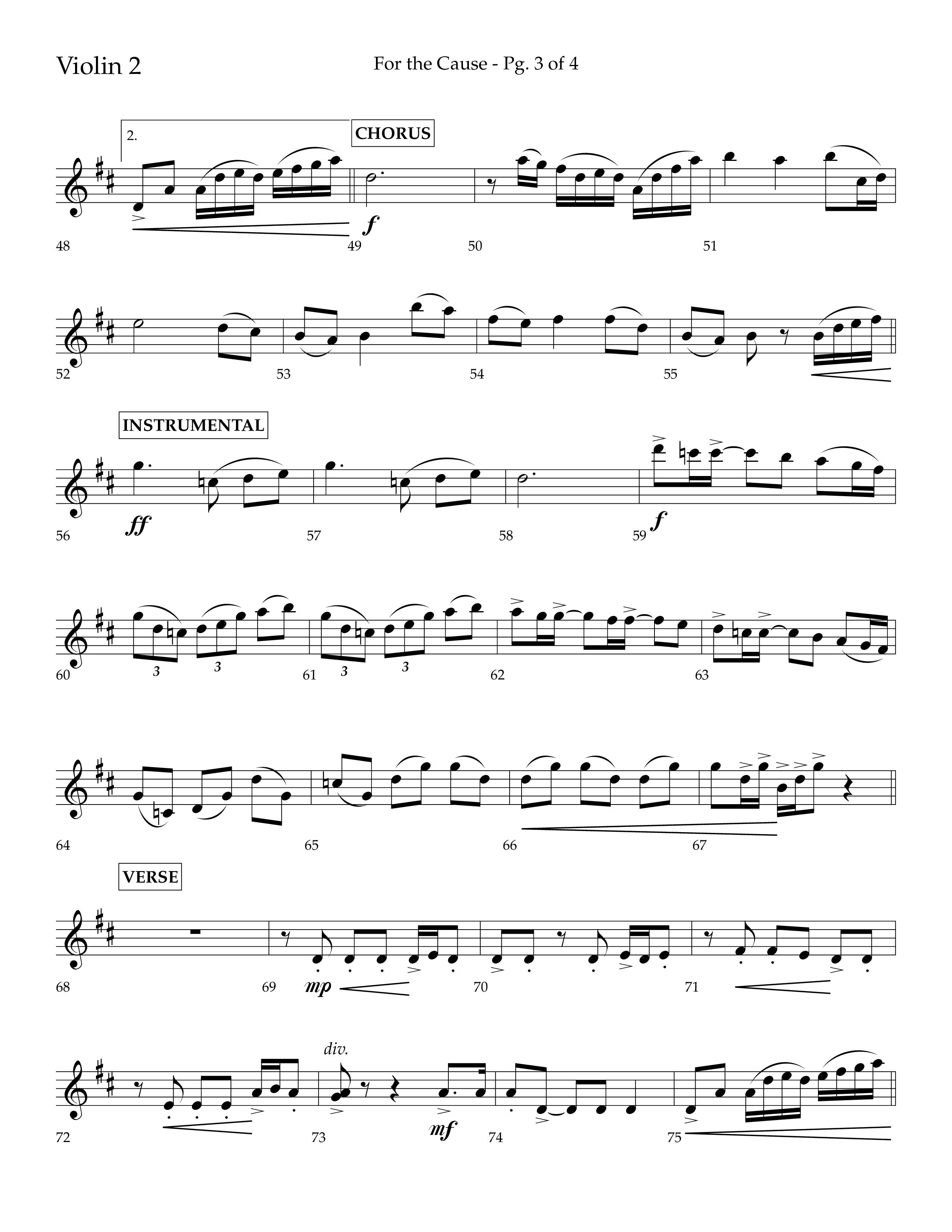 For The Cause (Choral Anthem SATB) Violin 2 (Lifeway Choral / Arr. David Hamilton)