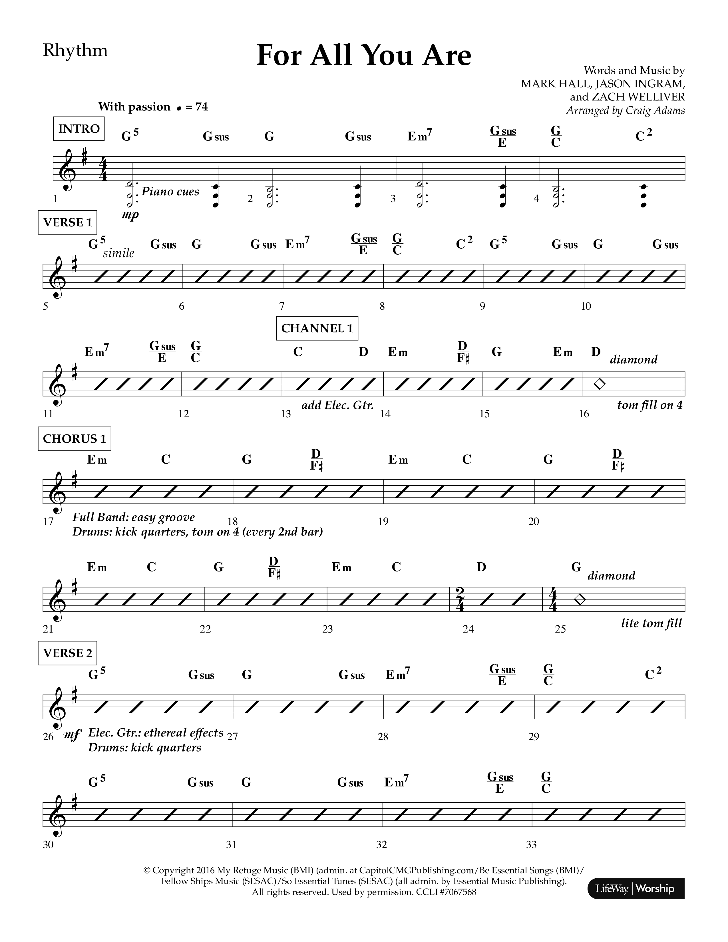 For All You Are (Choral Anthem SATB) Lead Melody & Rhythm (Lifeway Choral / Arr. Craig Adams)