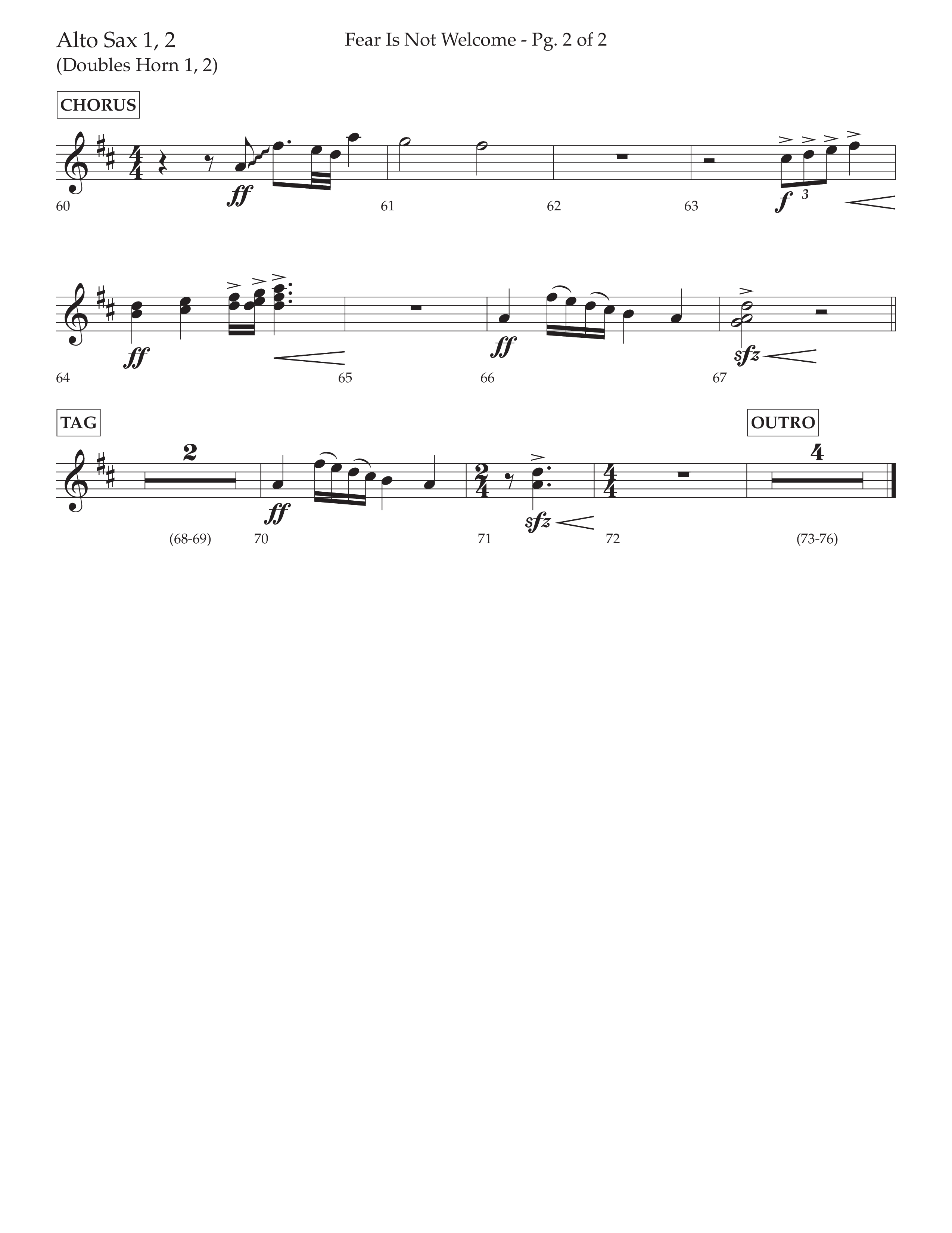 Fear Is Not Welcome (Choral Anthem SATB) Alto Sax 1/2 (Lifeway Choral / Arr. Cliff Duren)