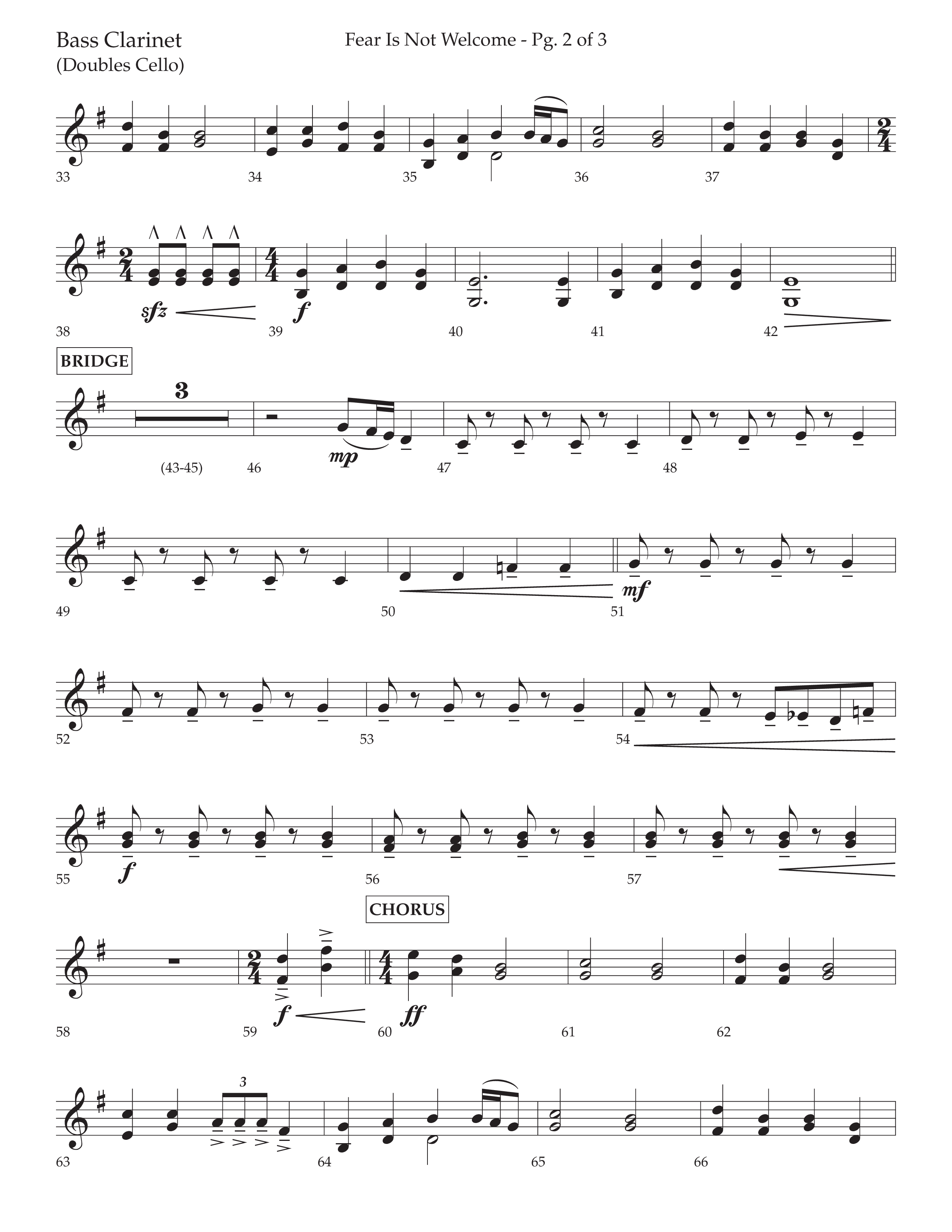 Fear Is Not Welcome (Choral Anthem SATB) Bass Clarinet (Lifeway Choral / Arr. Cliff Duren)