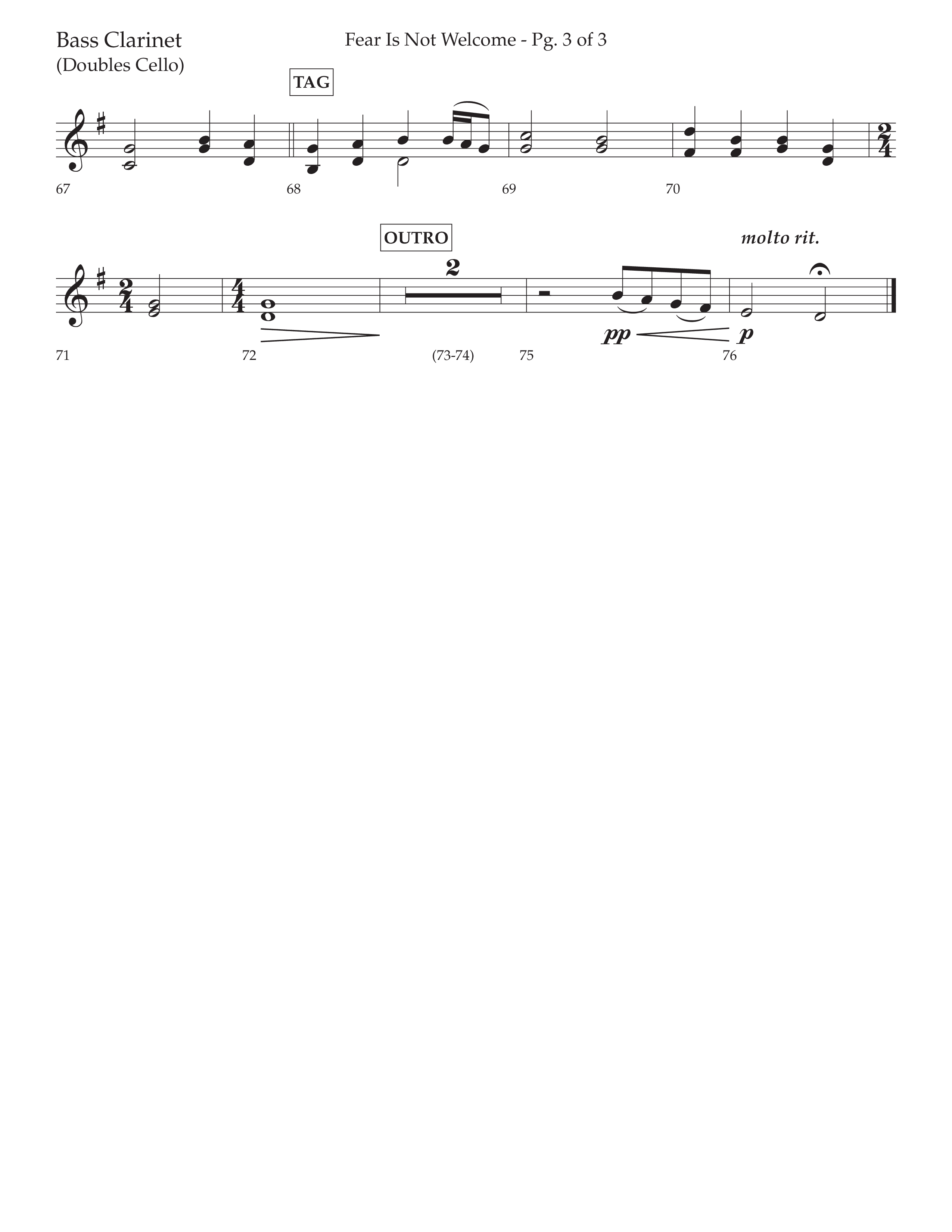 Fear Is Not Welcome (Choral Anthem SATB) Bass Clarinet (Lifeway Choral / Arr. Cliff Duren)