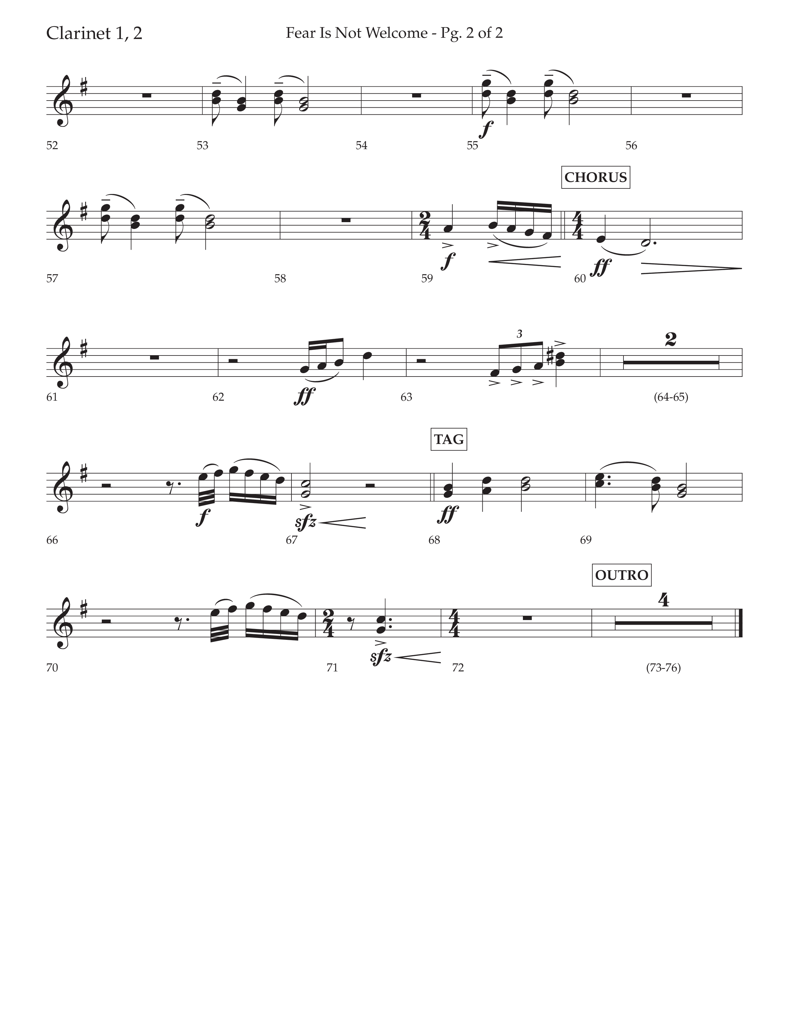 Fear Is Not Welcome (Choral Anthem SATB) Clarinet 1/2 (Lifeway Choral / Arr. Cliff Duren)
