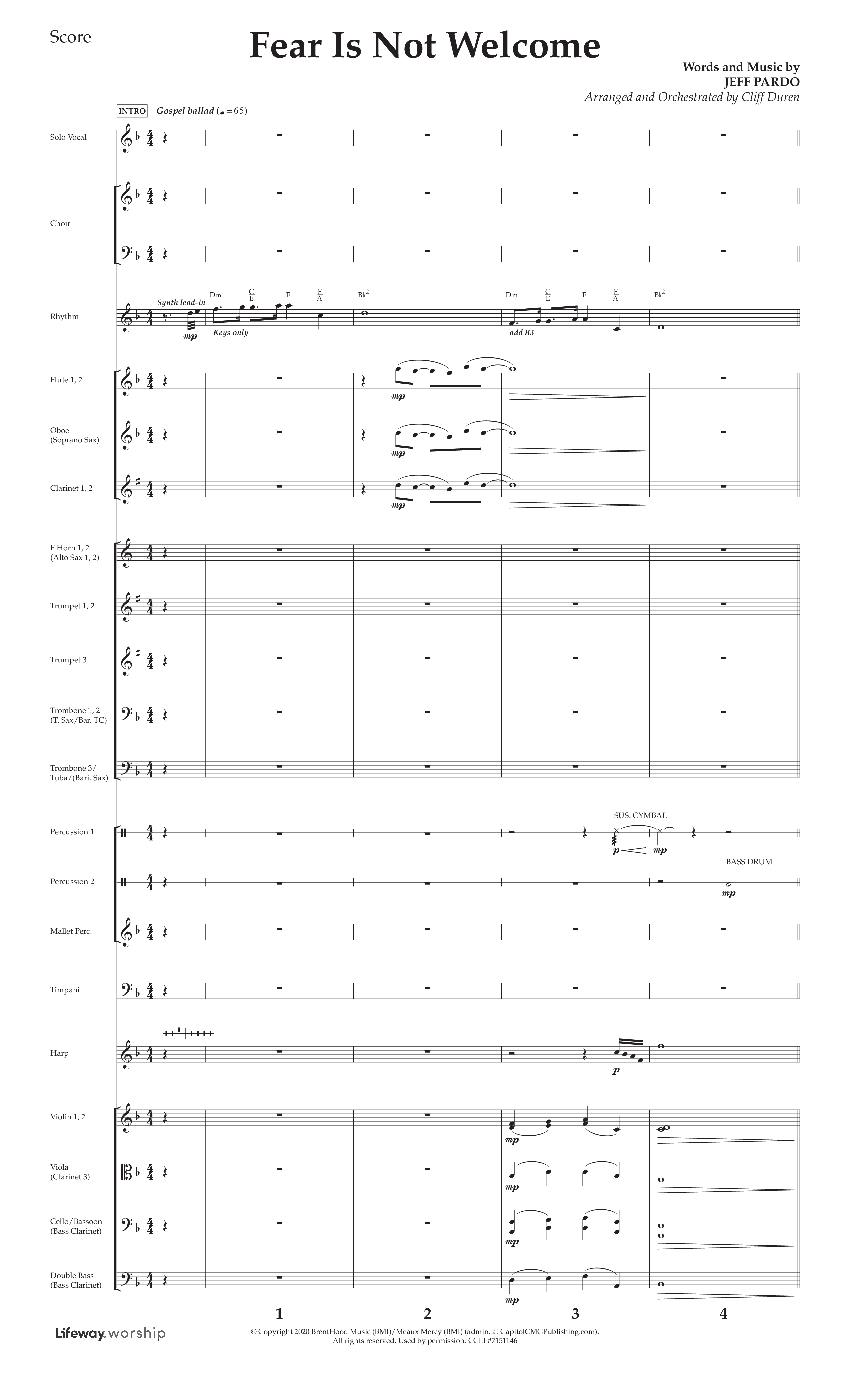 Fear Is Not Welcome (Choral Anthem SATB) Orchestration (Lifeway Choral / Arr. Cliff Duren)