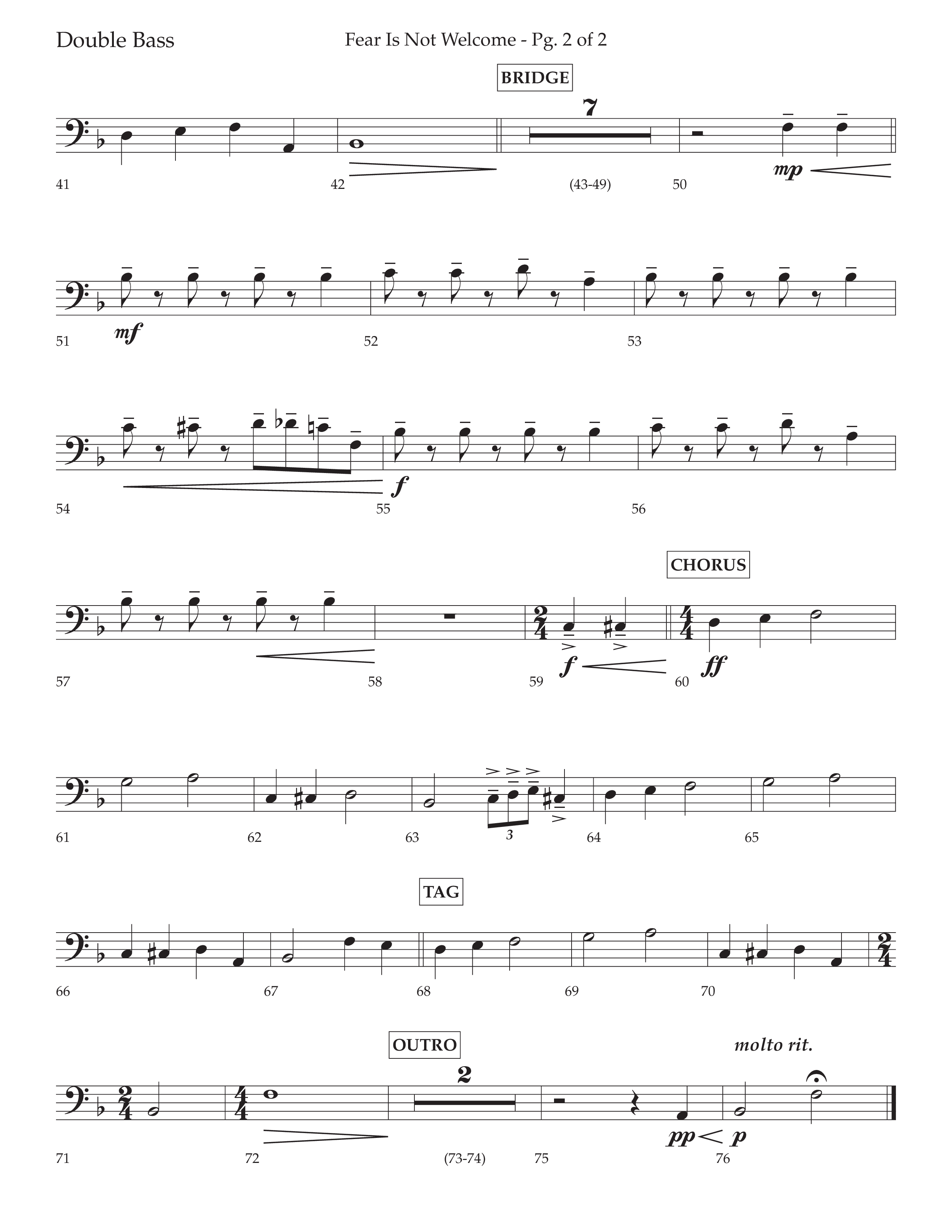 Fear Is Not Welcome (Choral Anthem SATB) Double Bass (Lifeway Choral / Arr. Cliff Duren)