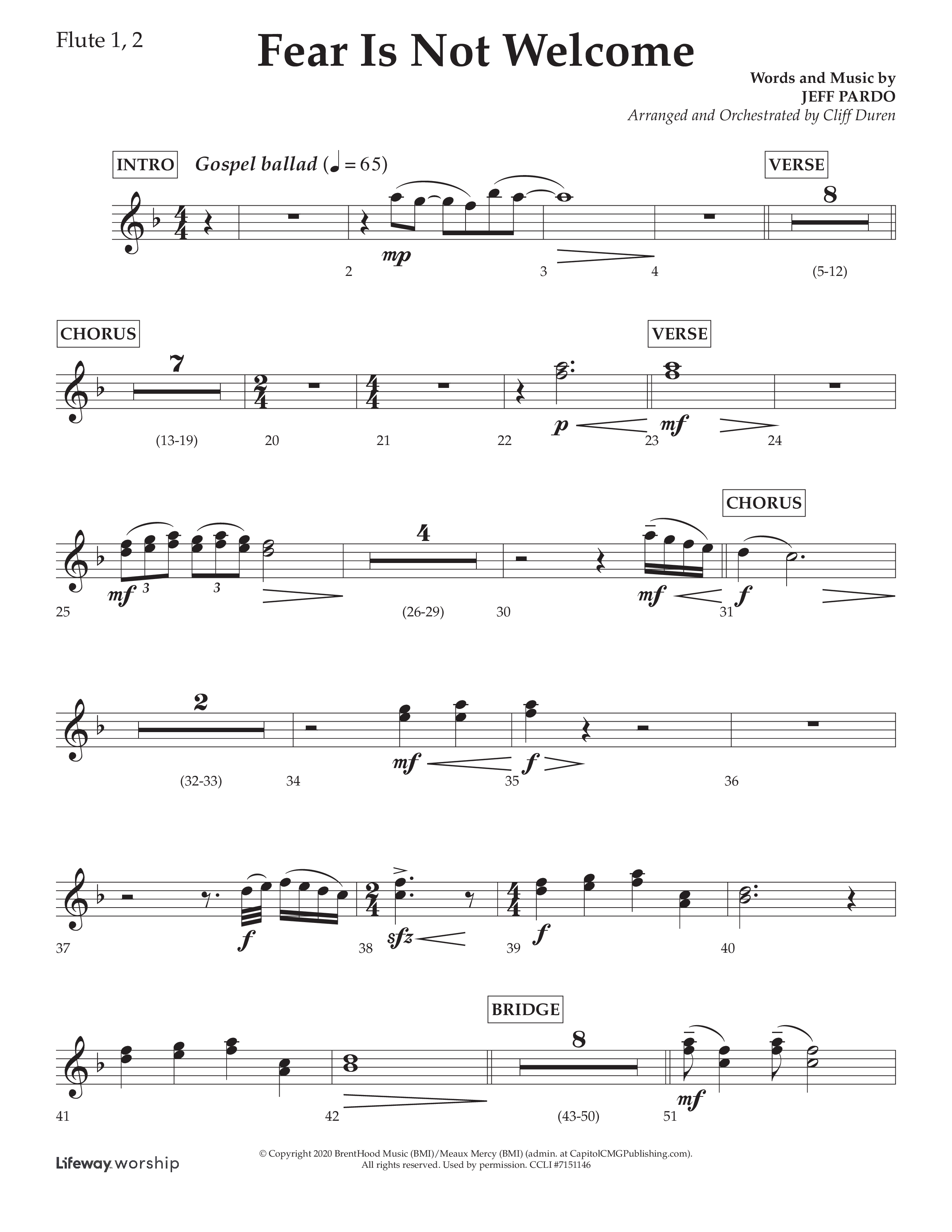 Fear Is Not Welcome (Choral Anthem SATB) Flute 1/2 (Lifeway Choral / Arr. Cliff Duren)
