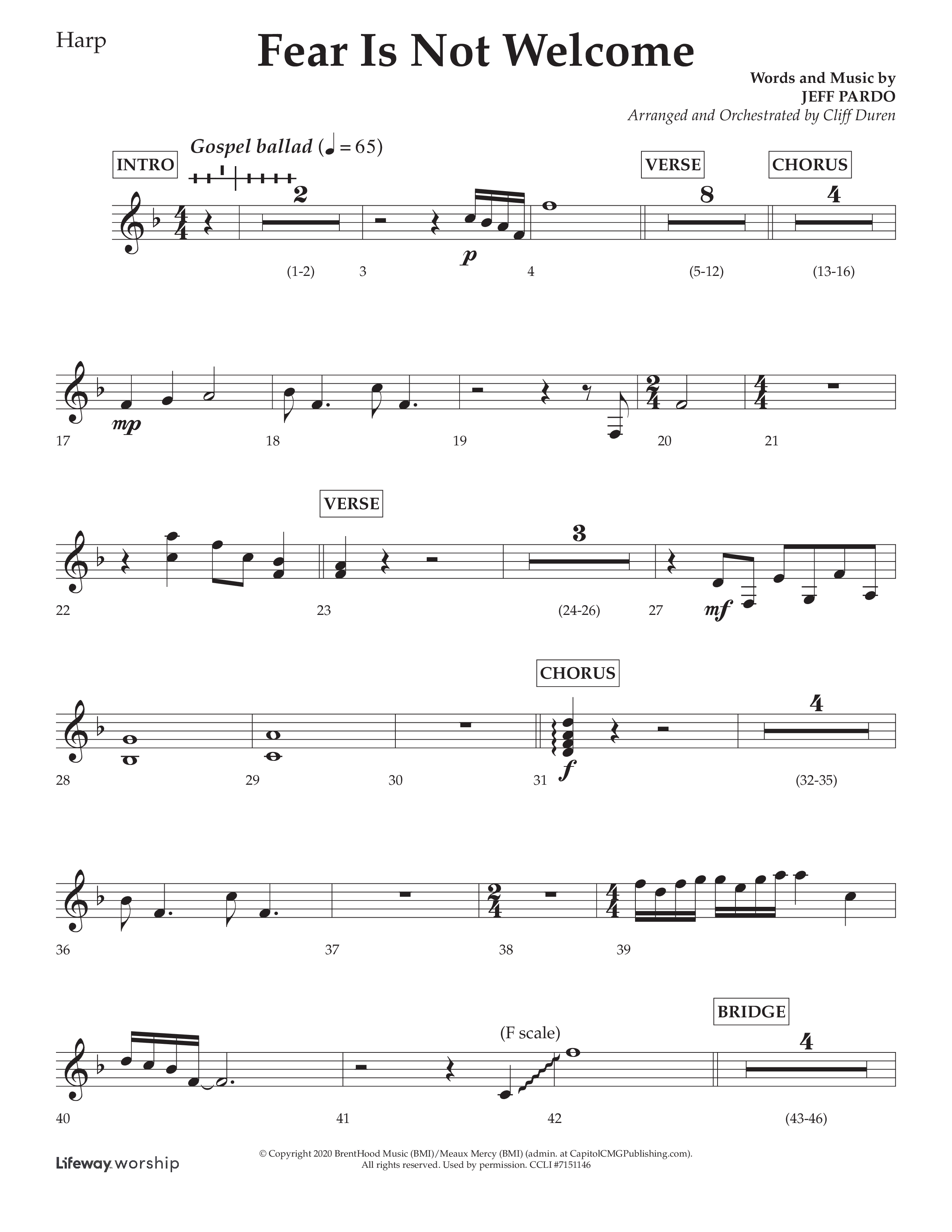 Fear Is Not Welcome (Choral Anthem SATB) Harp (Lifeway Choral / Arr. Cliff Duren)