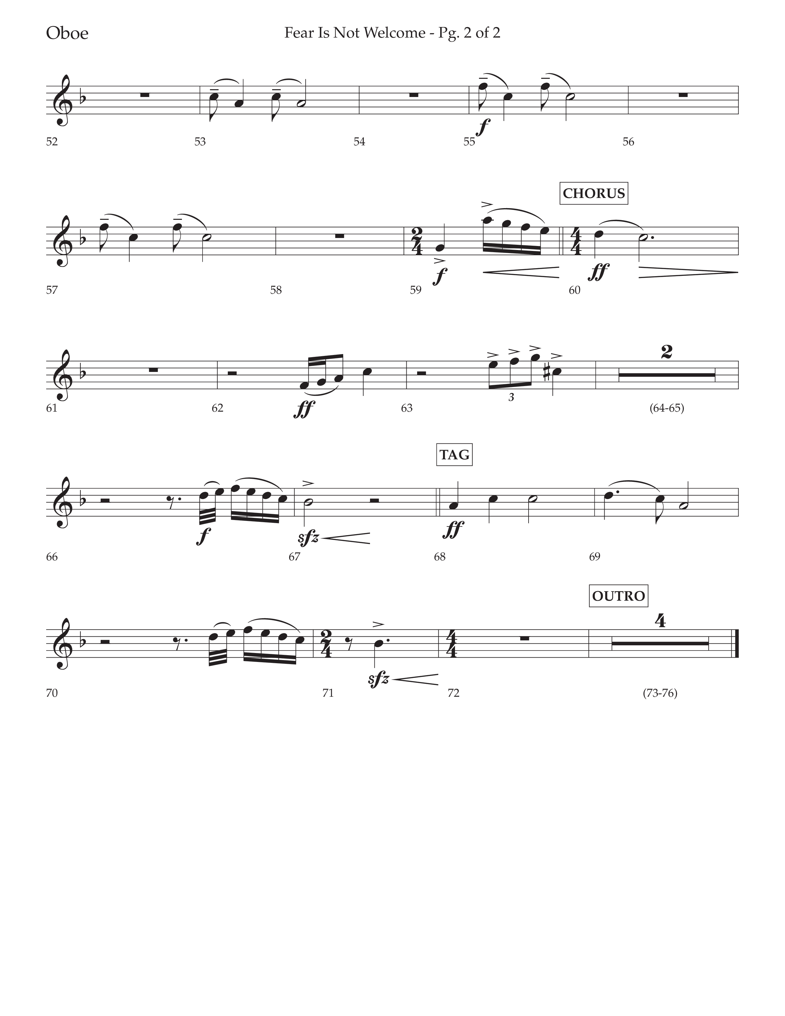 Fear Is Not Welcome (Choral Anthem SATB) Oboe (Lifeway Choral / Arr. Cliff Duren)