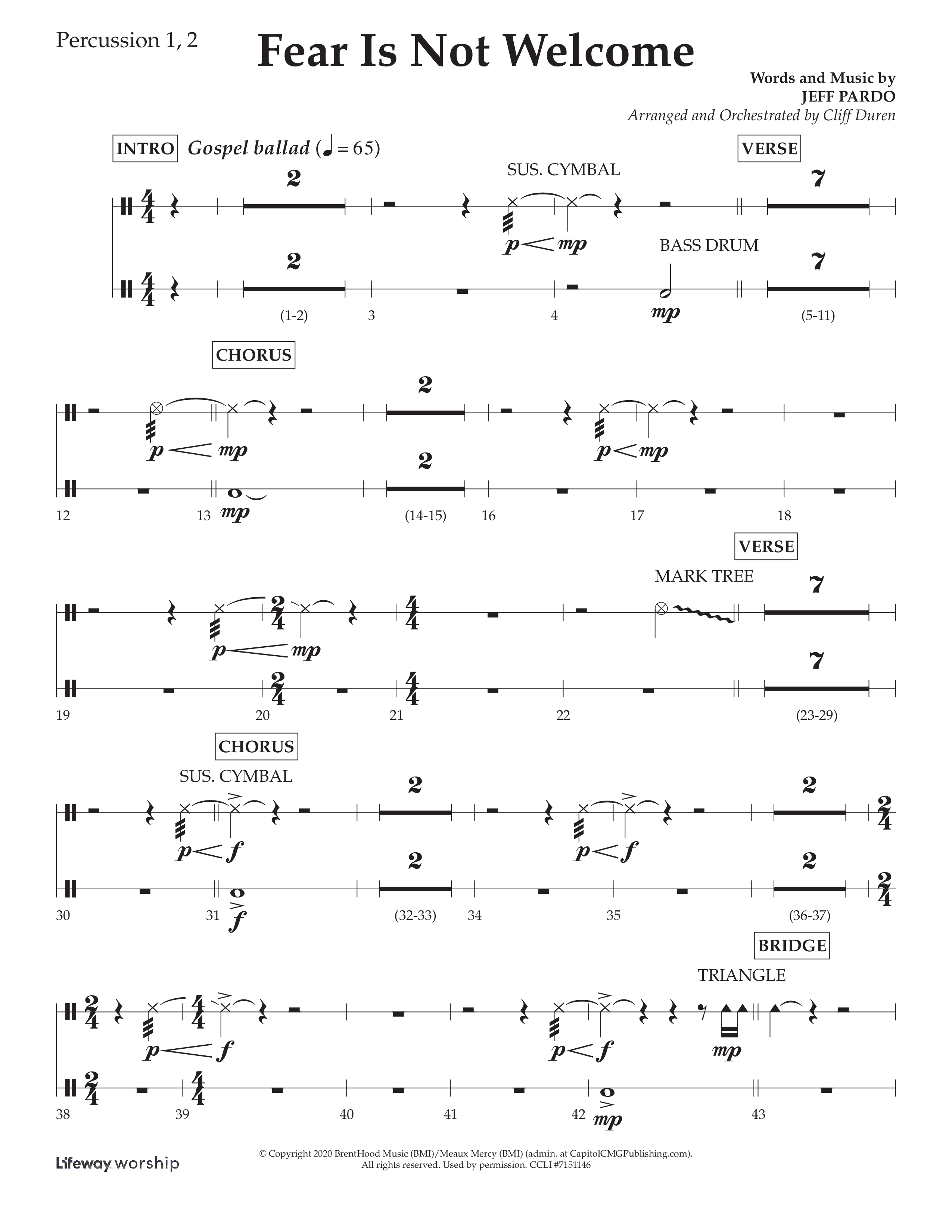 Fear Is Not Welcome (Choral Anthem SATB) Percussion 1/2 (Lifeway Choral / Arr. Cliff Duren)