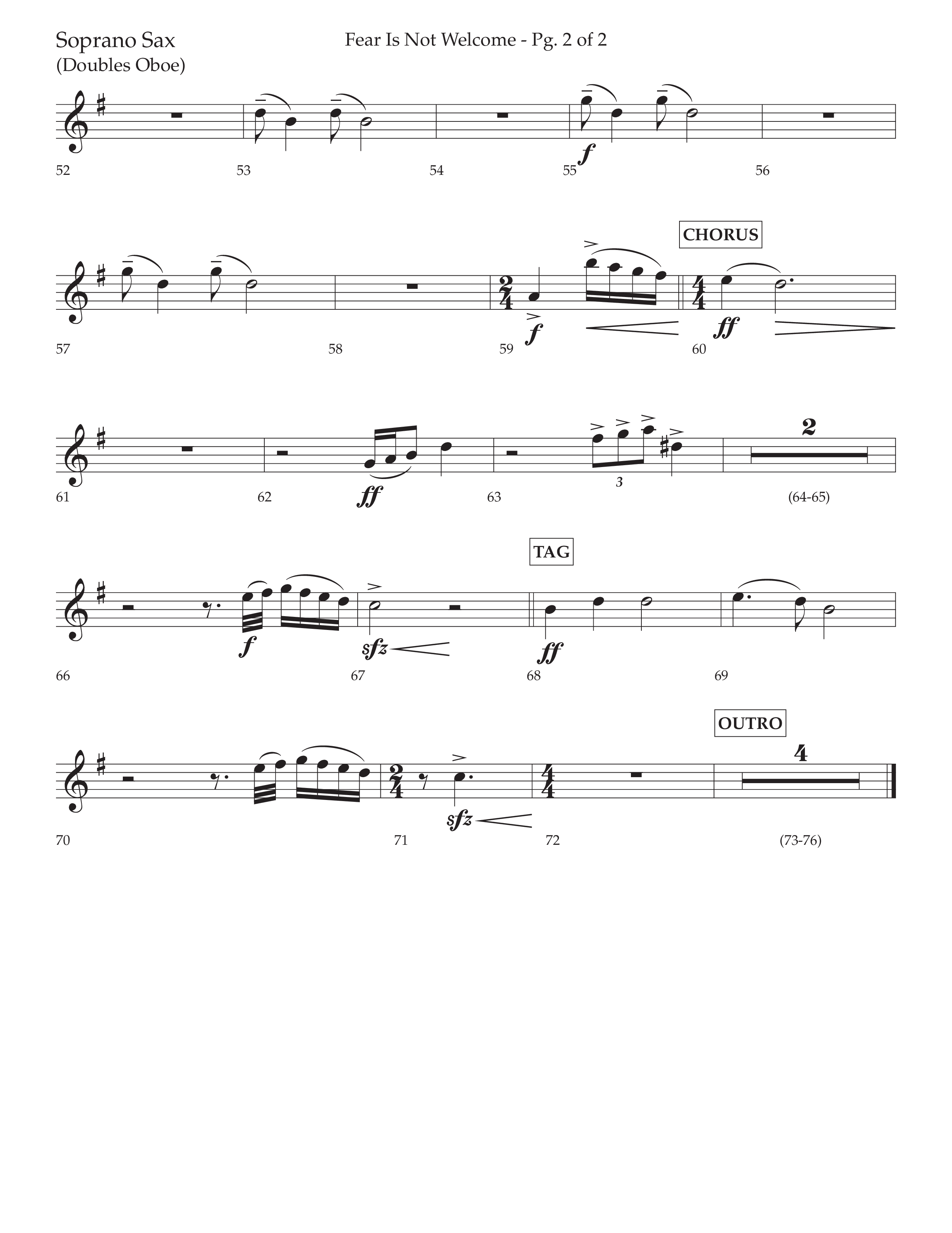 Fear Is Not Welcome (Choral Anthem SATB) Soprano Sax (Lifeway Choral / Arr. Cliff Duren)
