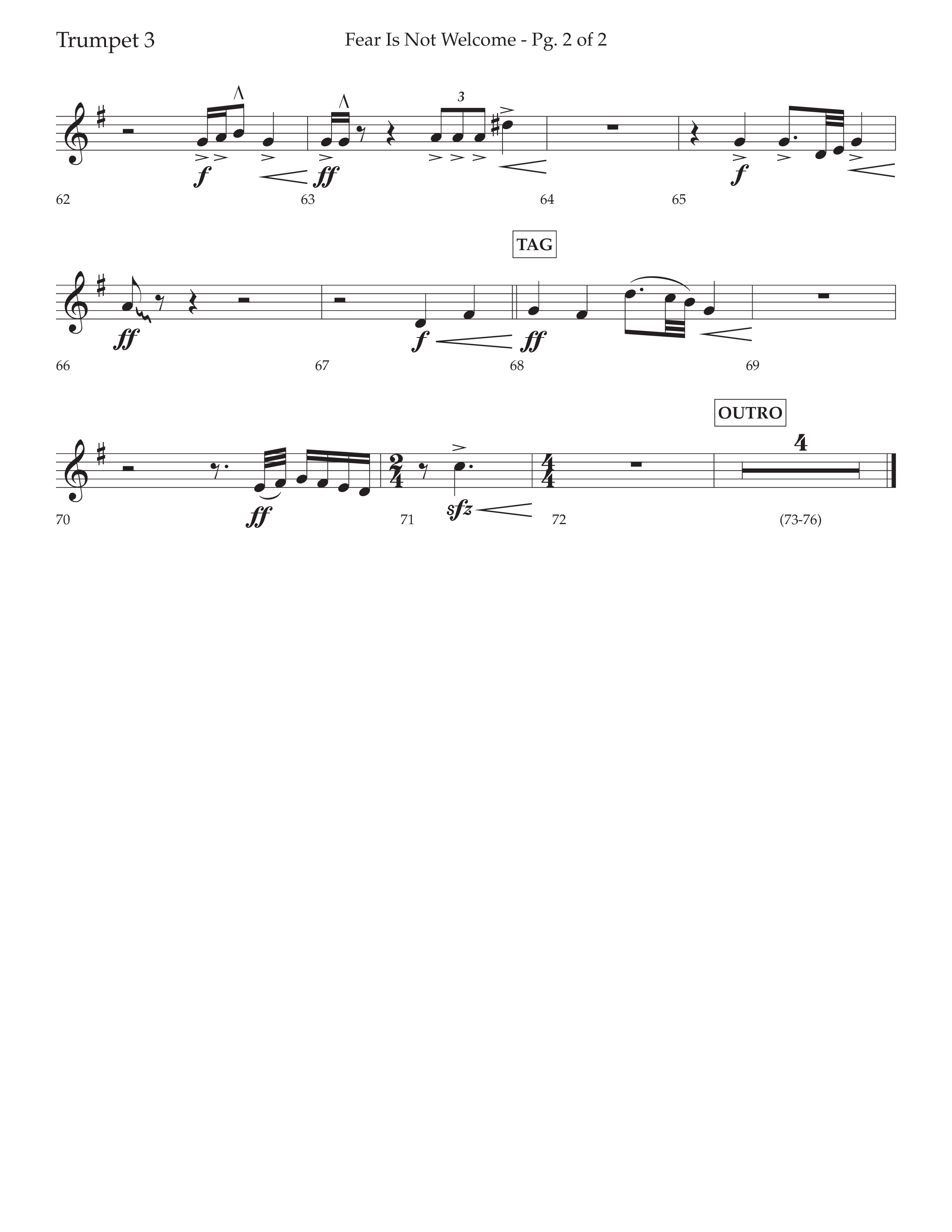 Fear Is Not Welcome (Choral Anthem SATB) Trumpet 3 (Lifeway Choral / Arr. Cliff Duren)