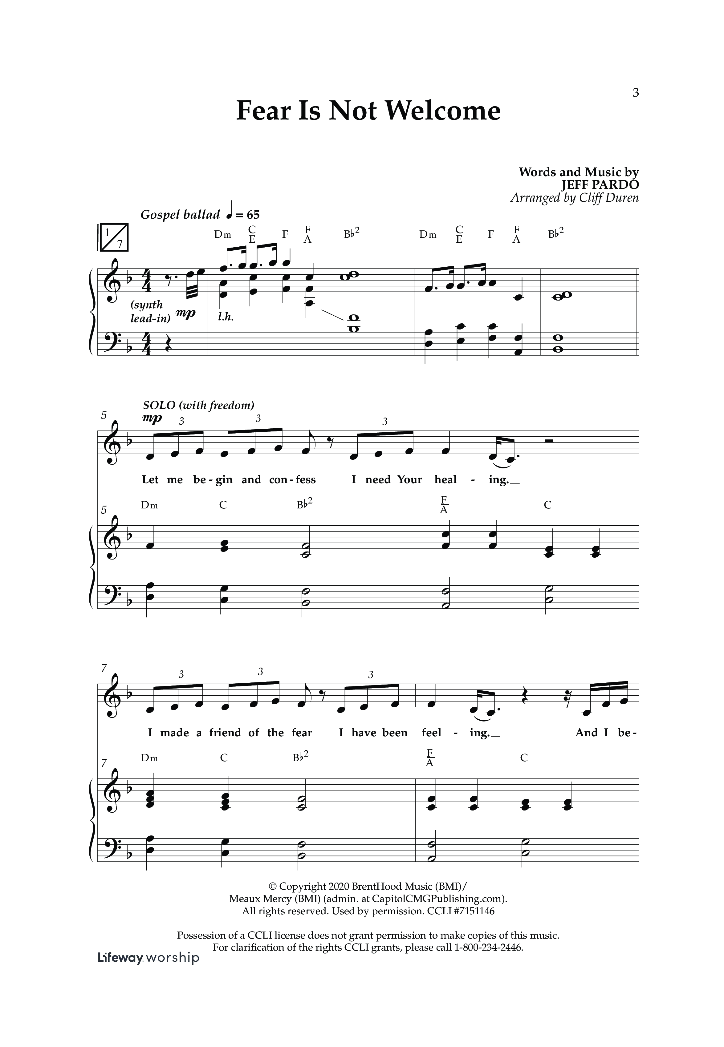 Fear Is Not Welcome (Choral Anthem SATB) Anthem (SATB/Piano) (Lifeway Choral / Arr. Cliff Duren)