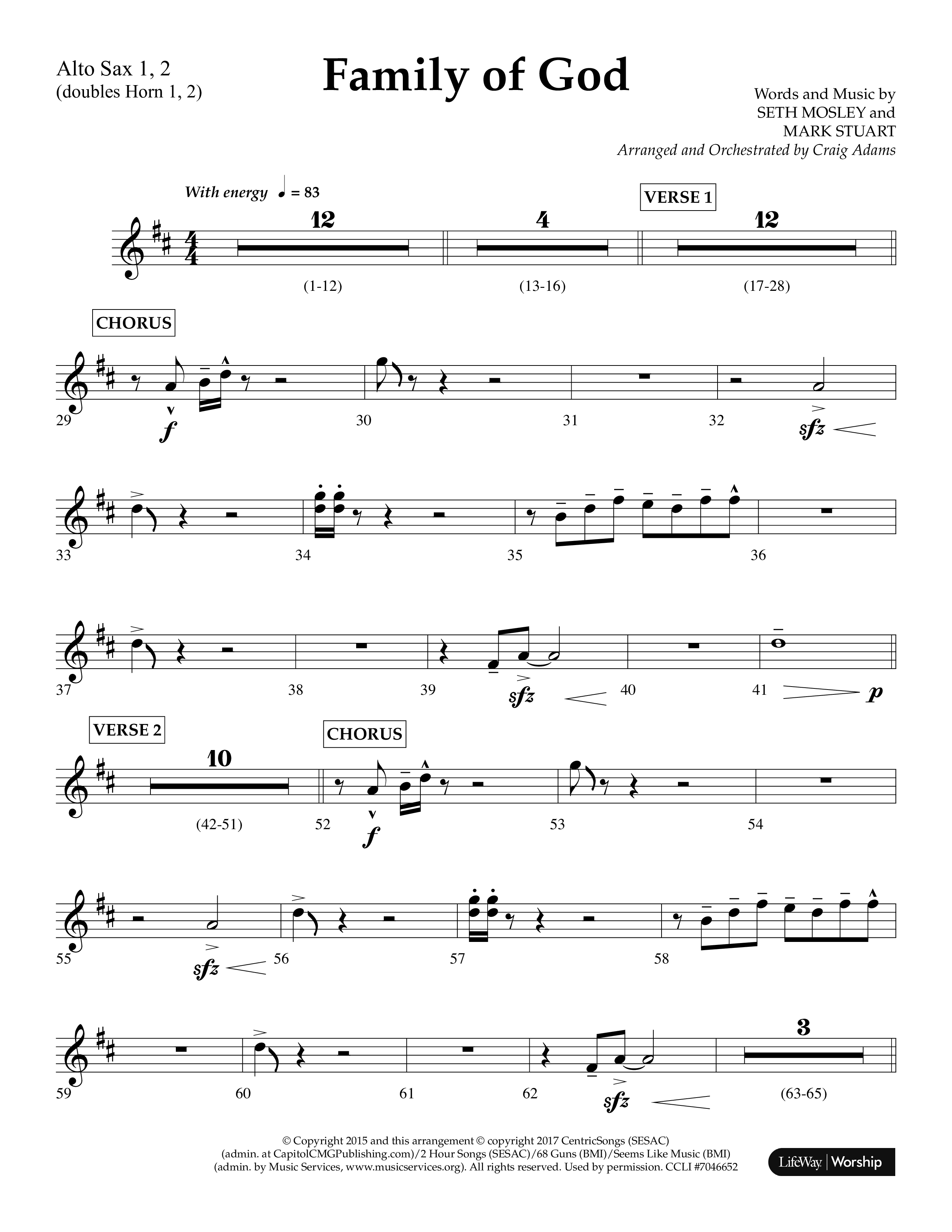 Family Of God (Choral Anthem SATB) Alto Sax 1/2 (Lifeway Choral / Arr. Craig Adams)