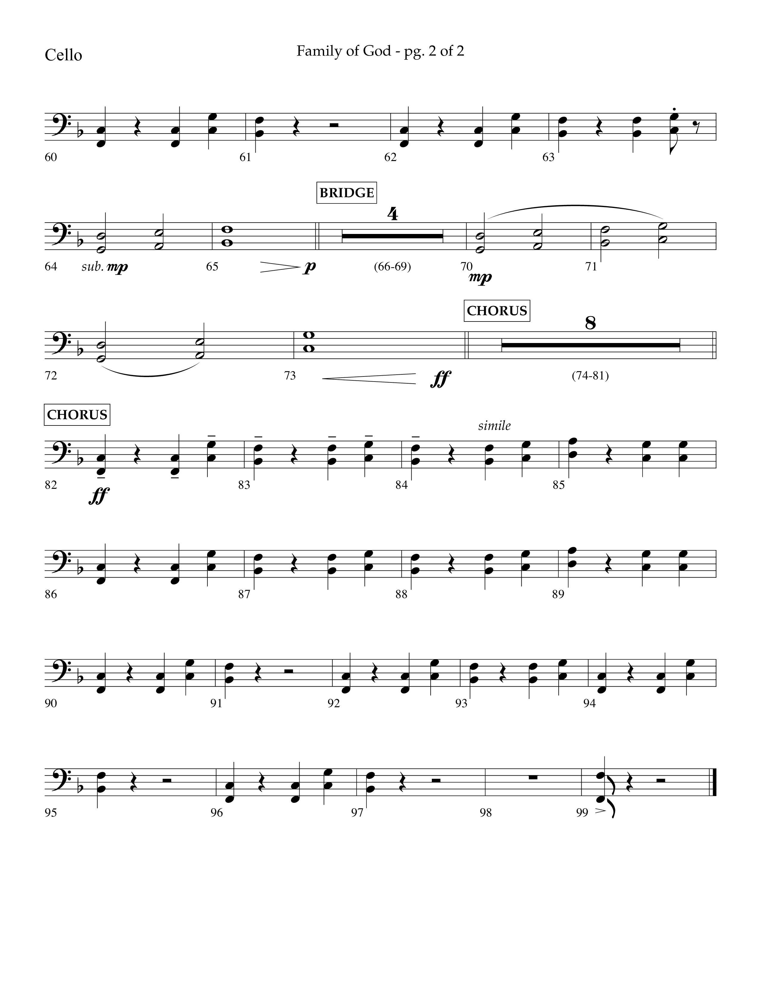 Family Of God (Choral Anthem SATB) Cello (Lifeway Choral / Arr. Craig Adams)
