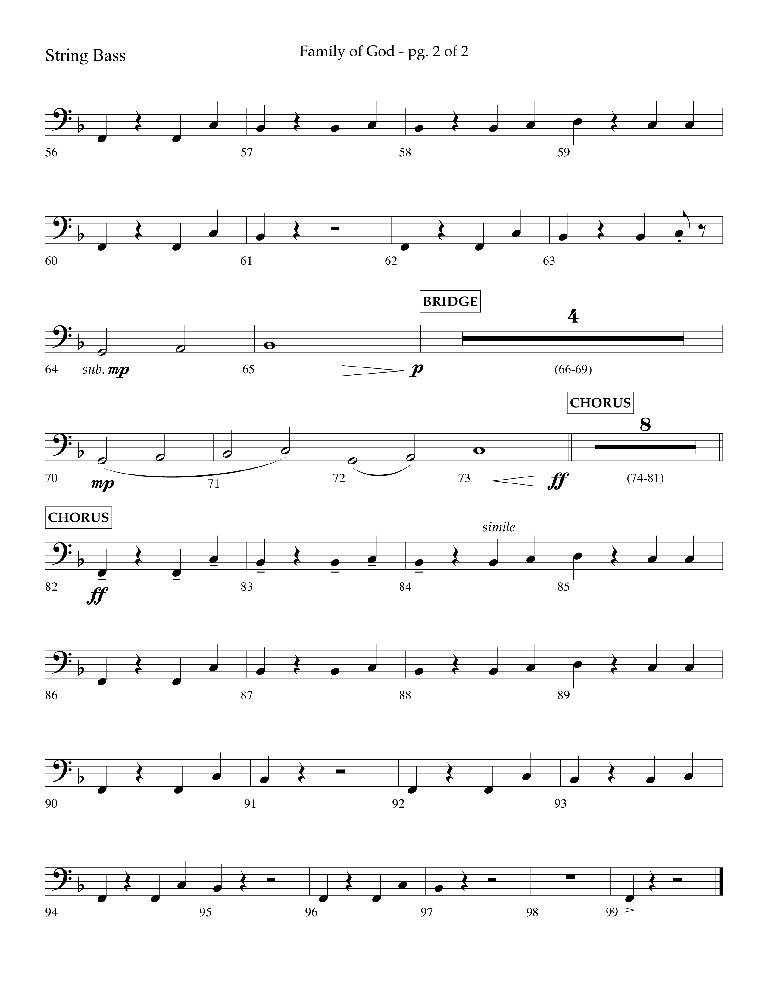 Family Of God (Choral Anthem SATB) String Bass (Lifeway Choral / Arr. Craig Adams)