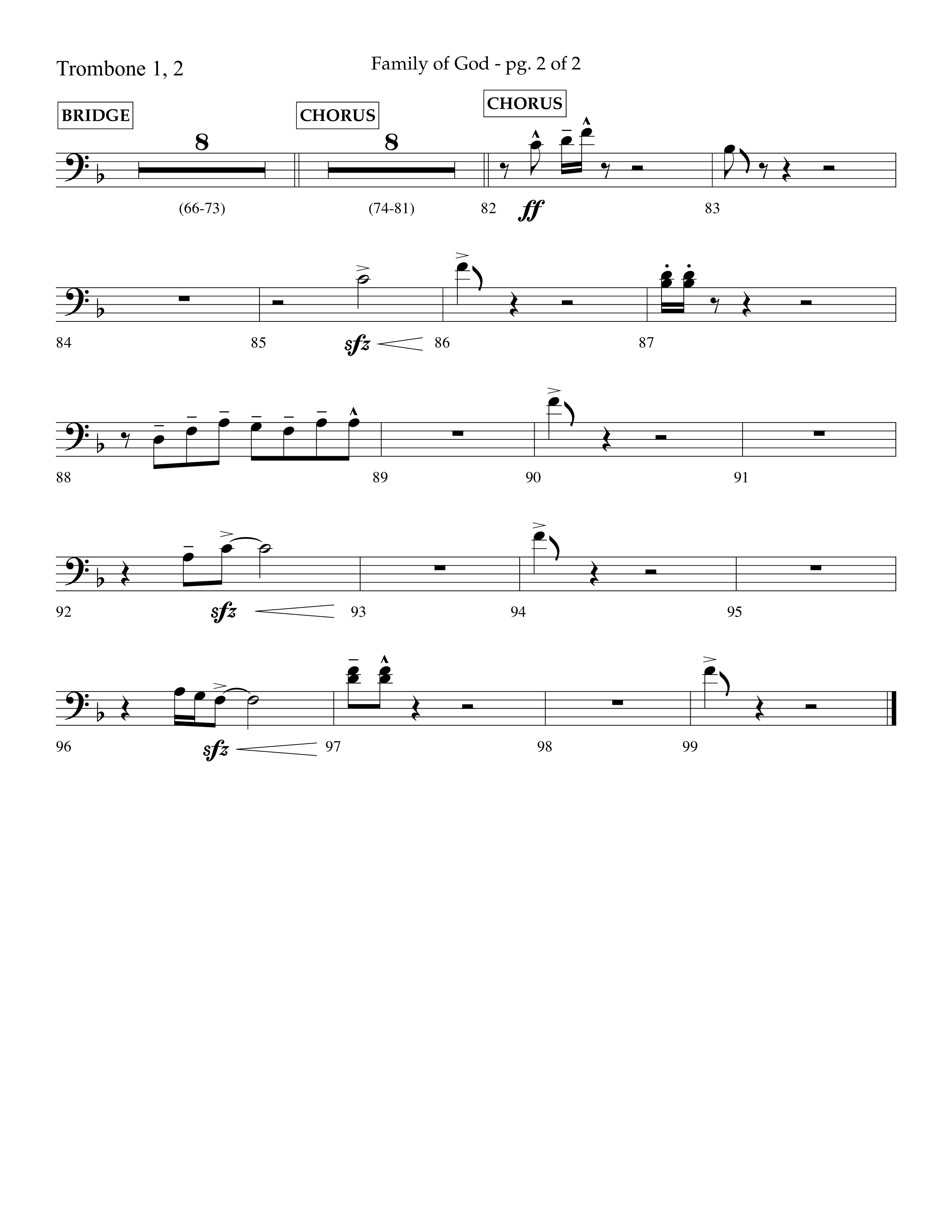 Family Of God (Choral Anthem SATB) Trombone 1/2 (Lifeway Choral / Arr. Craig Adams)