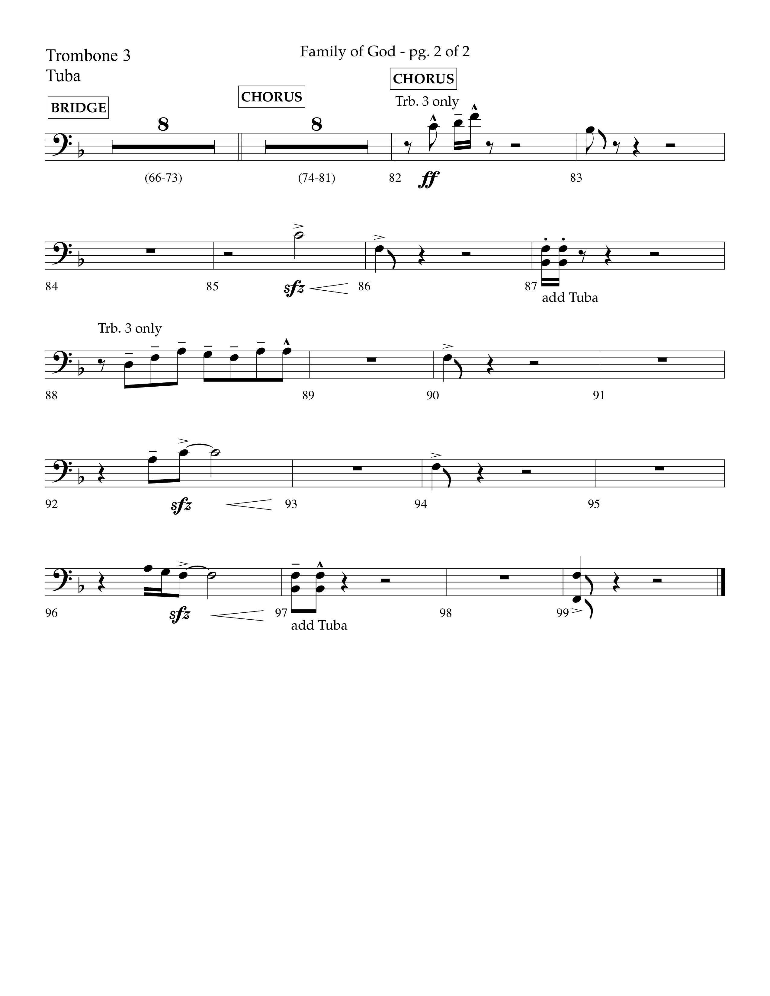 Family Of God (Choral Anthem SATB) Trombone 3/Tuba (Lifeway Choral / Arr. Craig Adams)