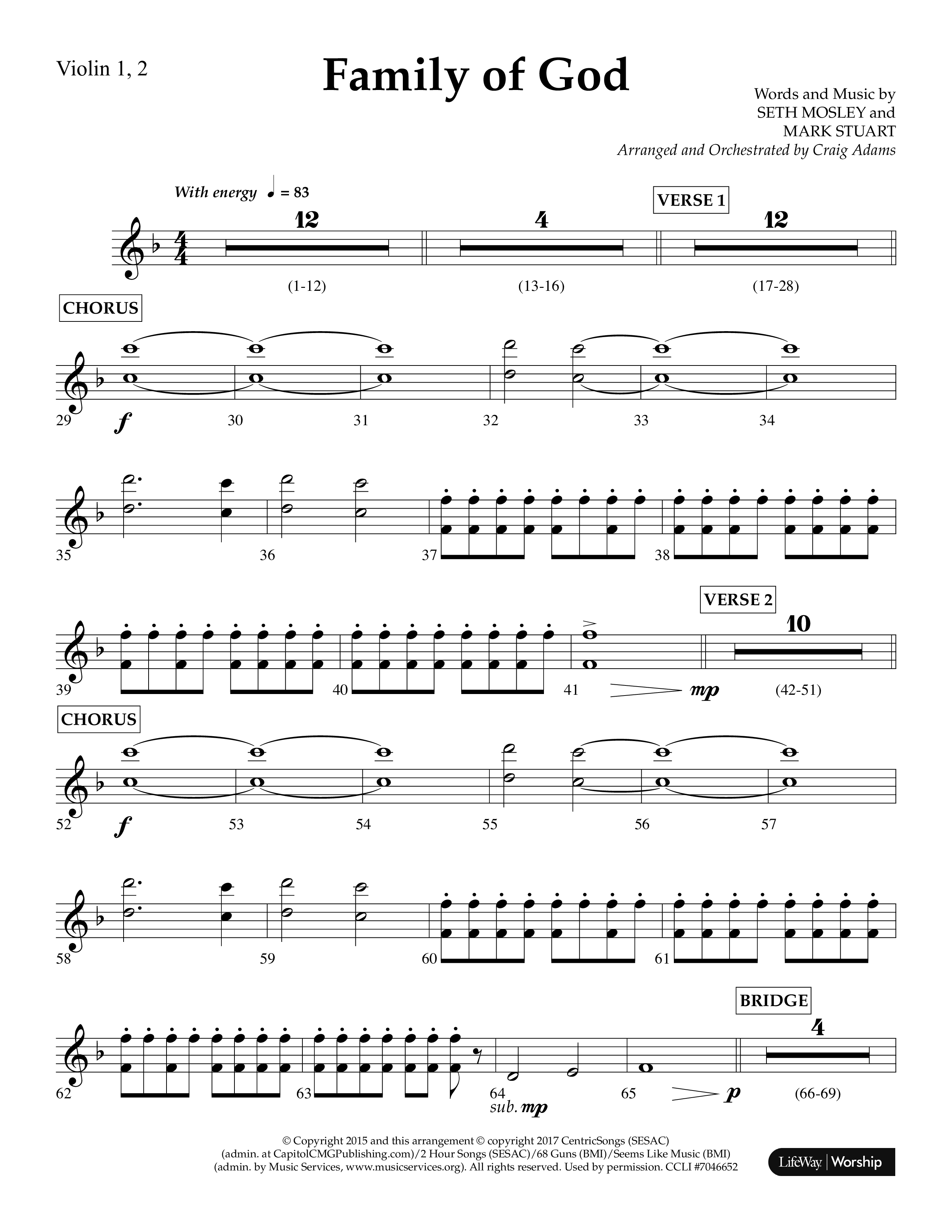 Family Of God (Choral Anthem SATB) Violin 1/2 (Lifeway Choral / Arr. Craig Adams)