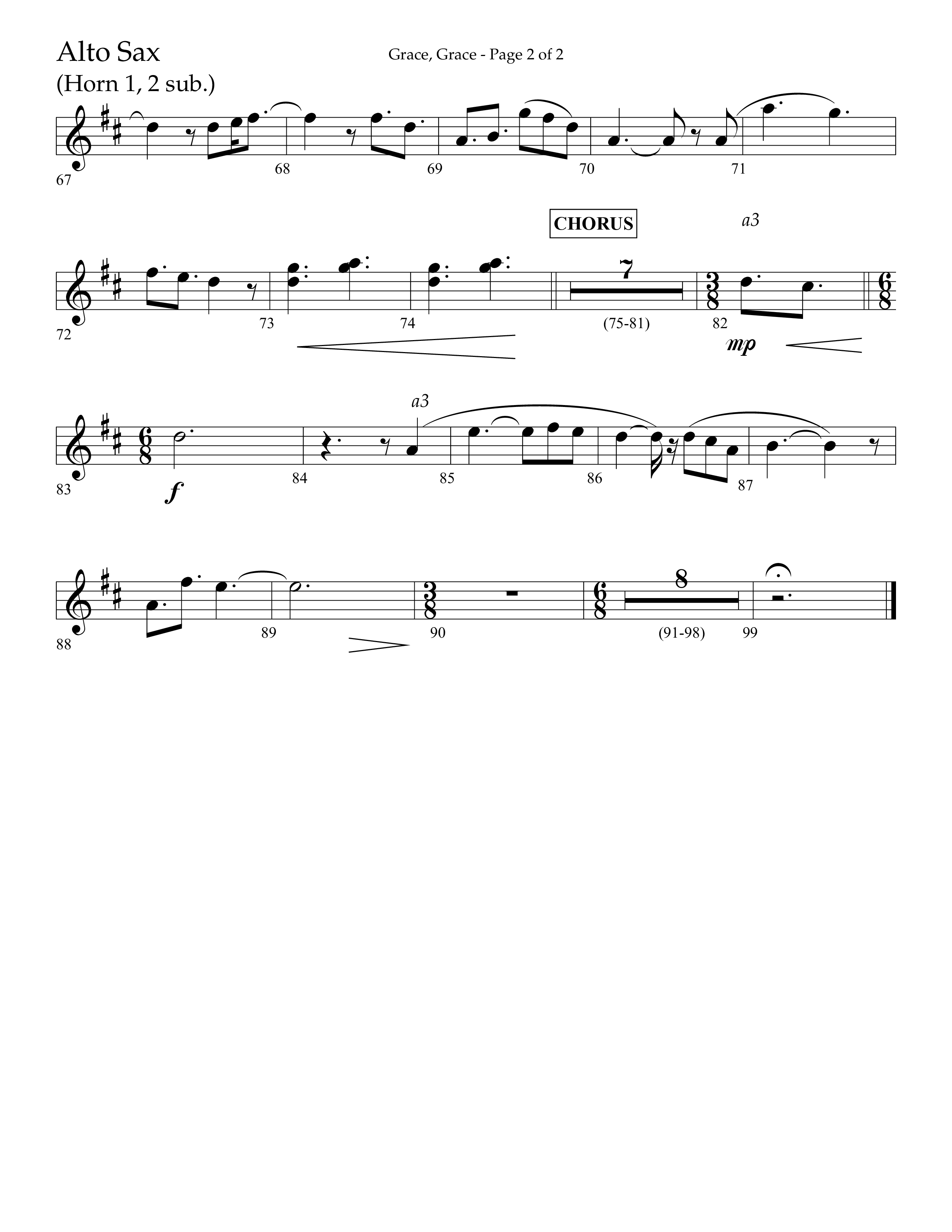 Grace Grace (Choral Anthem SATB) Alto Sax (Lifeway Choral / Arr. John Bolin / Arr. Don Koch / Arr. Eric Belvin / Orch. Daniel Semsen)