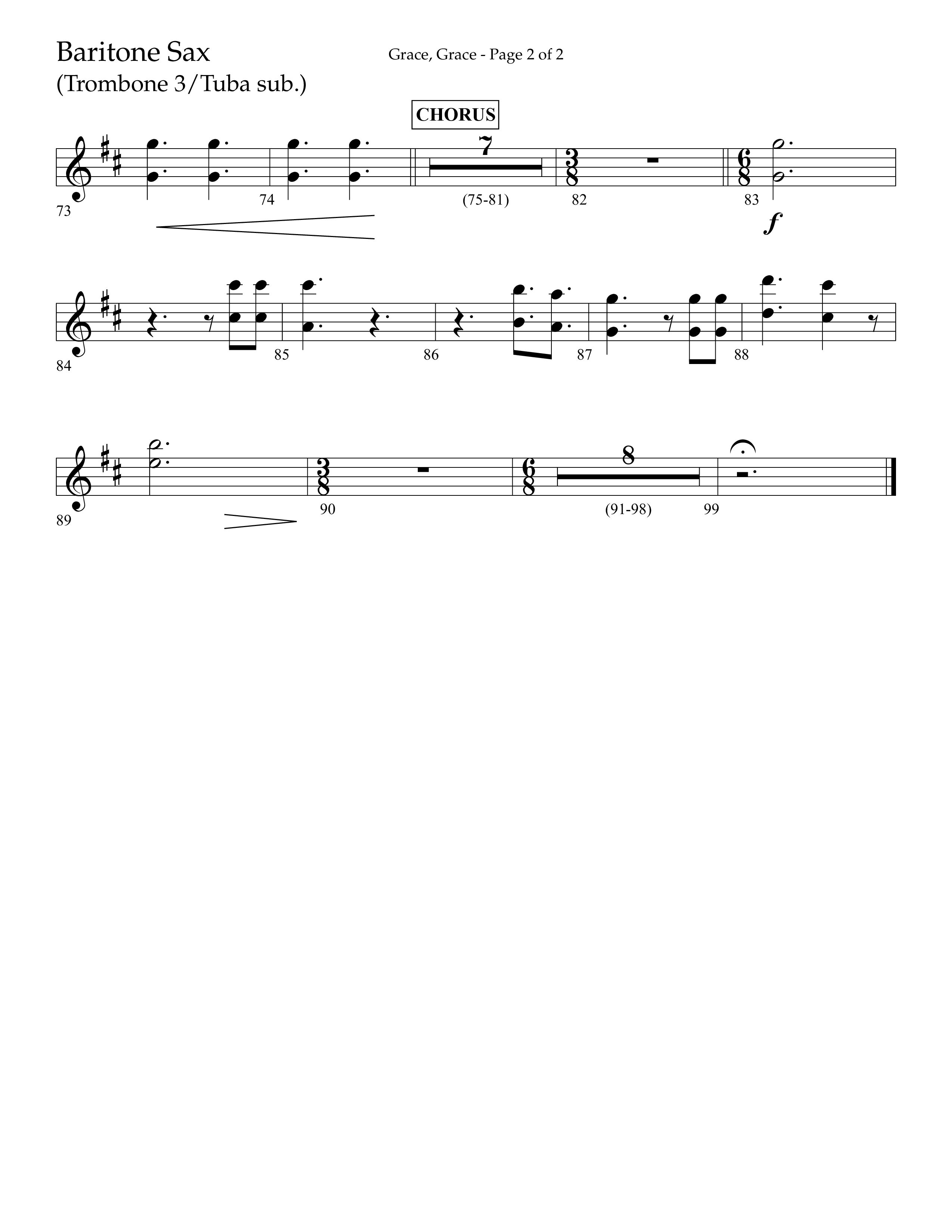Grace Grace (Choral Anthem SATB) Bari Sax (Lifeway Choral / Arr. John Bolin / Arr. Don Koch / Arr. Eric Belvin / Orch. Daniel Semsen)