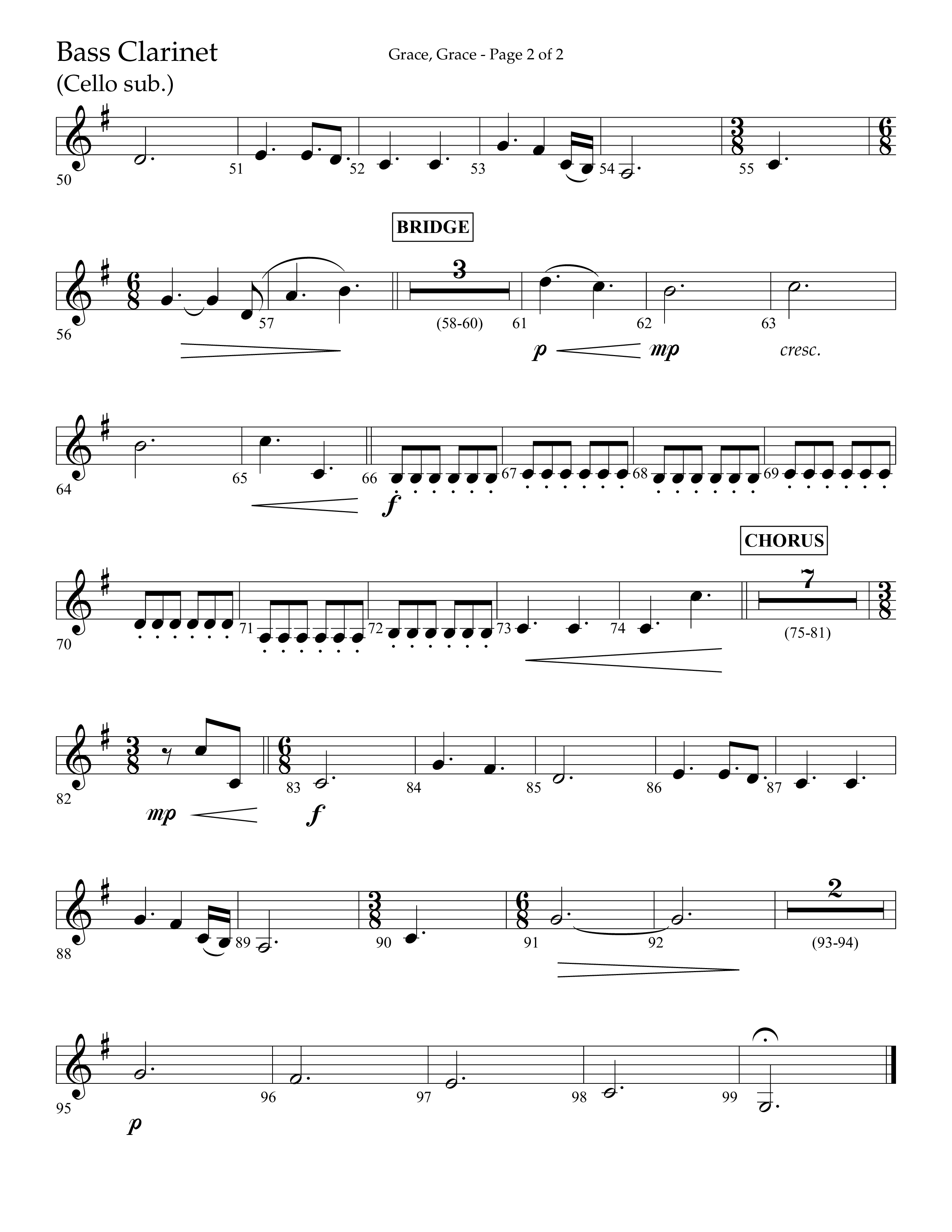 Grace Grace (Choral Anthem SATB) Bass Clarinet (Lifeway Choral / Arr. John Bolin / Arr. Don Koch / Arr. Eric Belvin / Orch. Daniel Semsen)