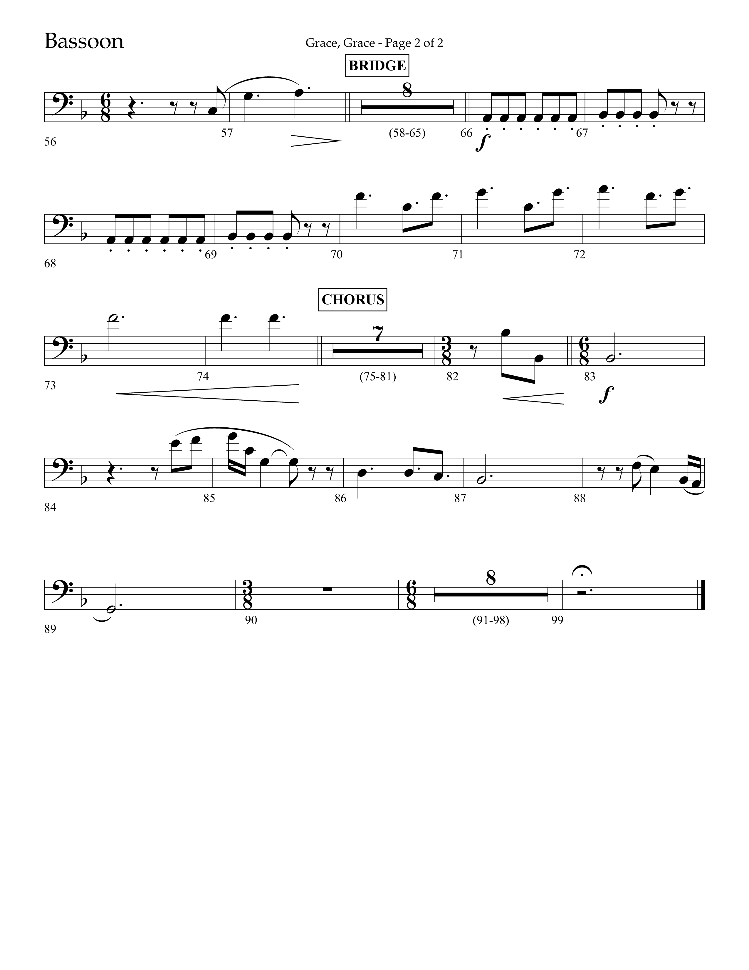 Grace Grace (Choral Anthem SATB) Bassoon (Lifeway Choral / Arr. John Bolin / Arr. Don Koch / Arr. Eric Belvin / Orch. Daniel Semsen)