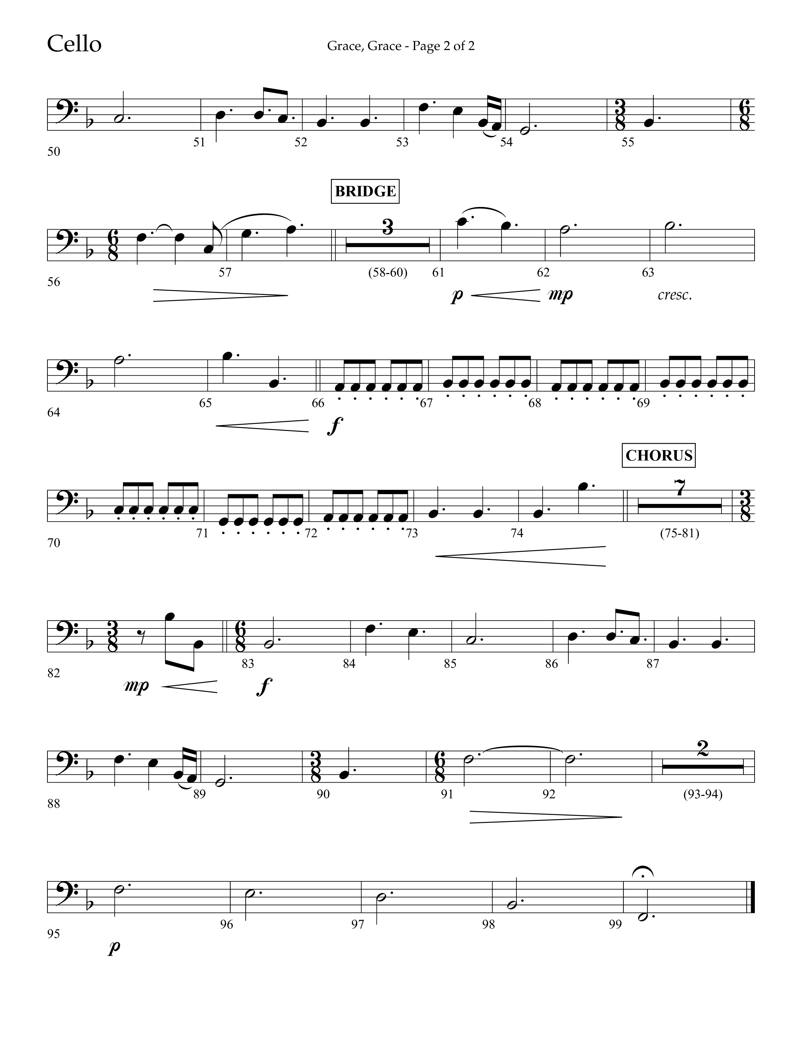 Grace Grace (Choral Anthem SATB) Cello (Lifeway Choral / Arr. John Bolin / Arr. Don Koch / Arr. Eric Belvin / Orch. Daniel Semsen)