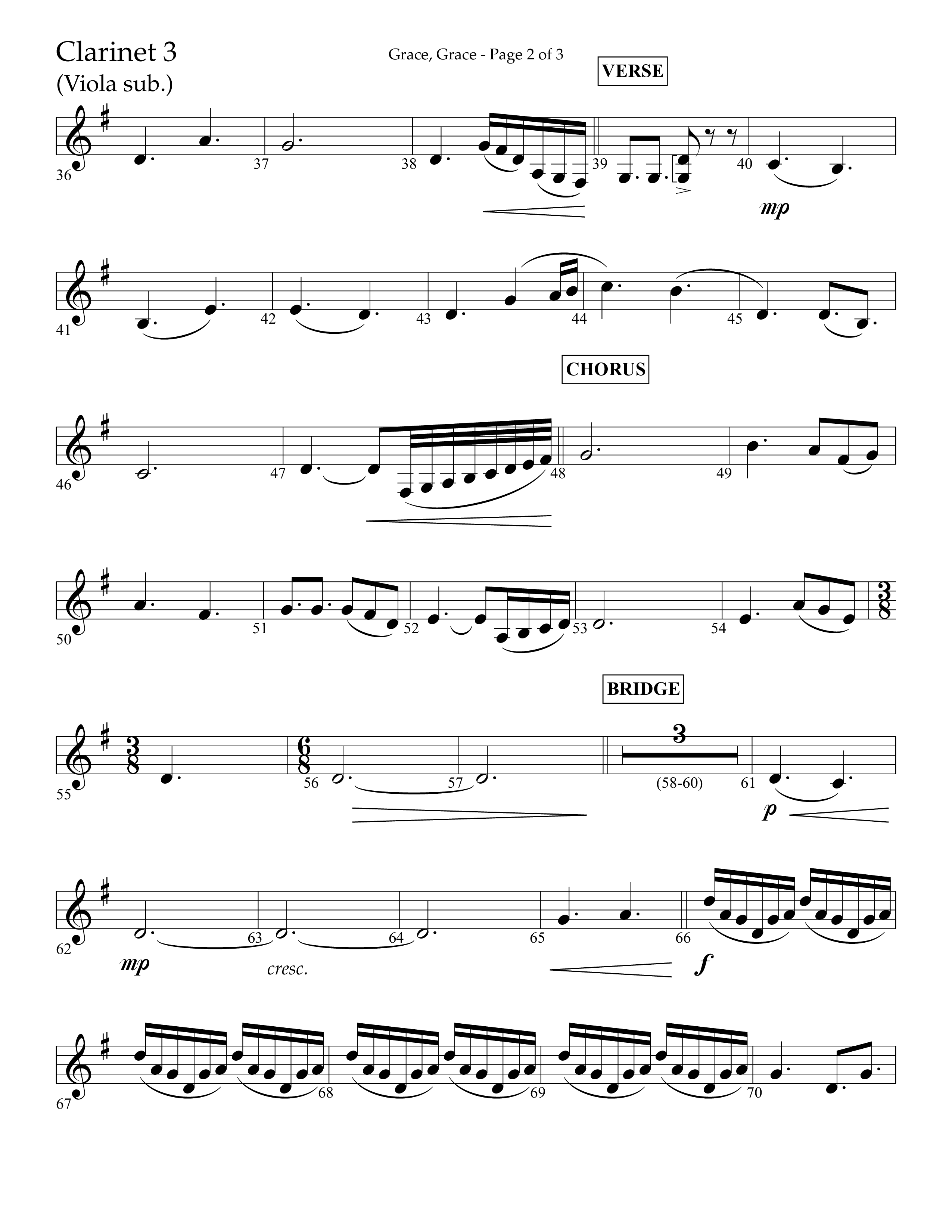 Grace Grace (Choral Anthem SATB) Clarinet 3 (Lifeway Choral / Arr. John Bolin / Arr. Don Koch / Arr. Eric Belvin / Orch. Daniel Semsen)