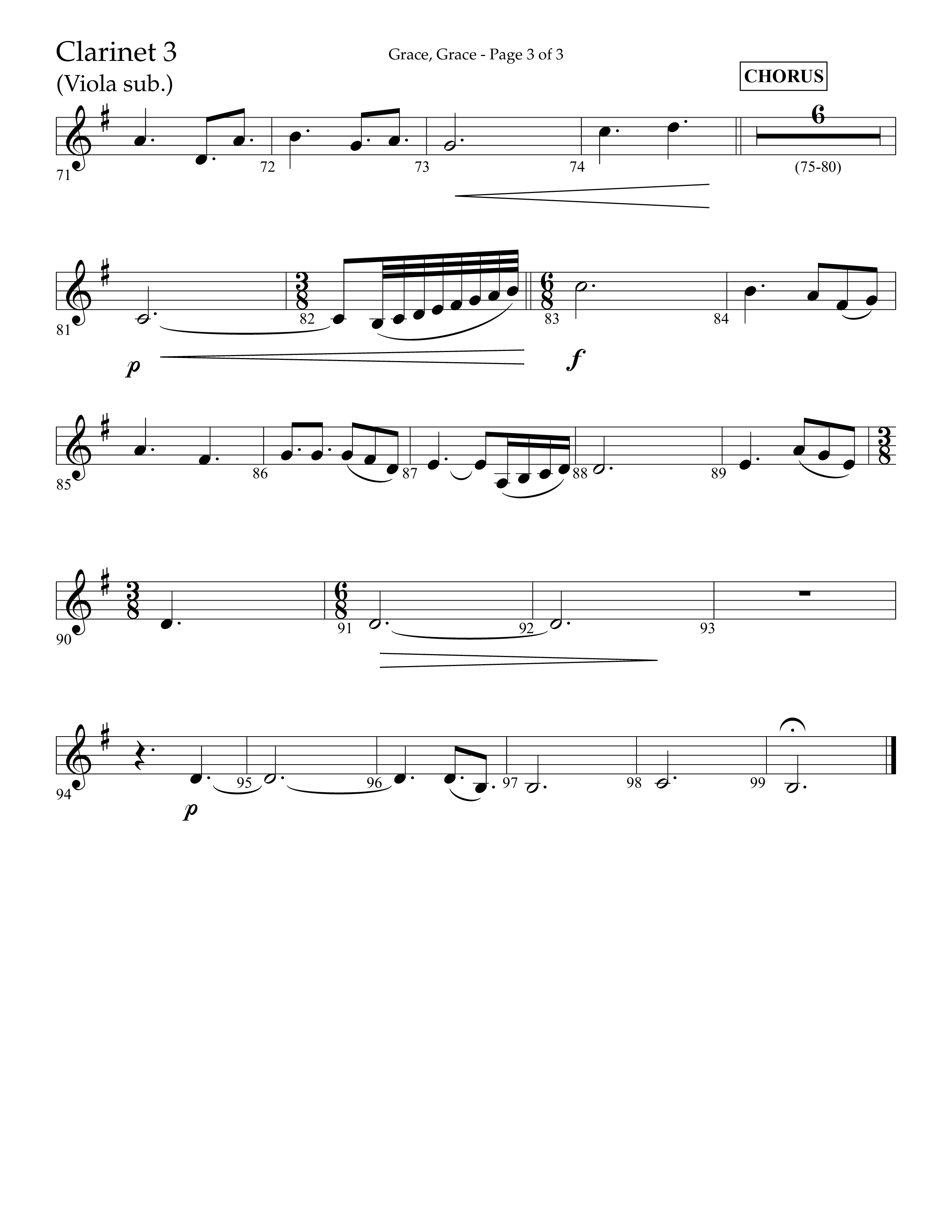 Grace Grace (Choral Anthem SATB) Clarinet 3 (Lifeway Choral / Arr. John Bolin / Arr. Don Koch / Arr. Eric Belvin / Orch. Daniel Semsen)