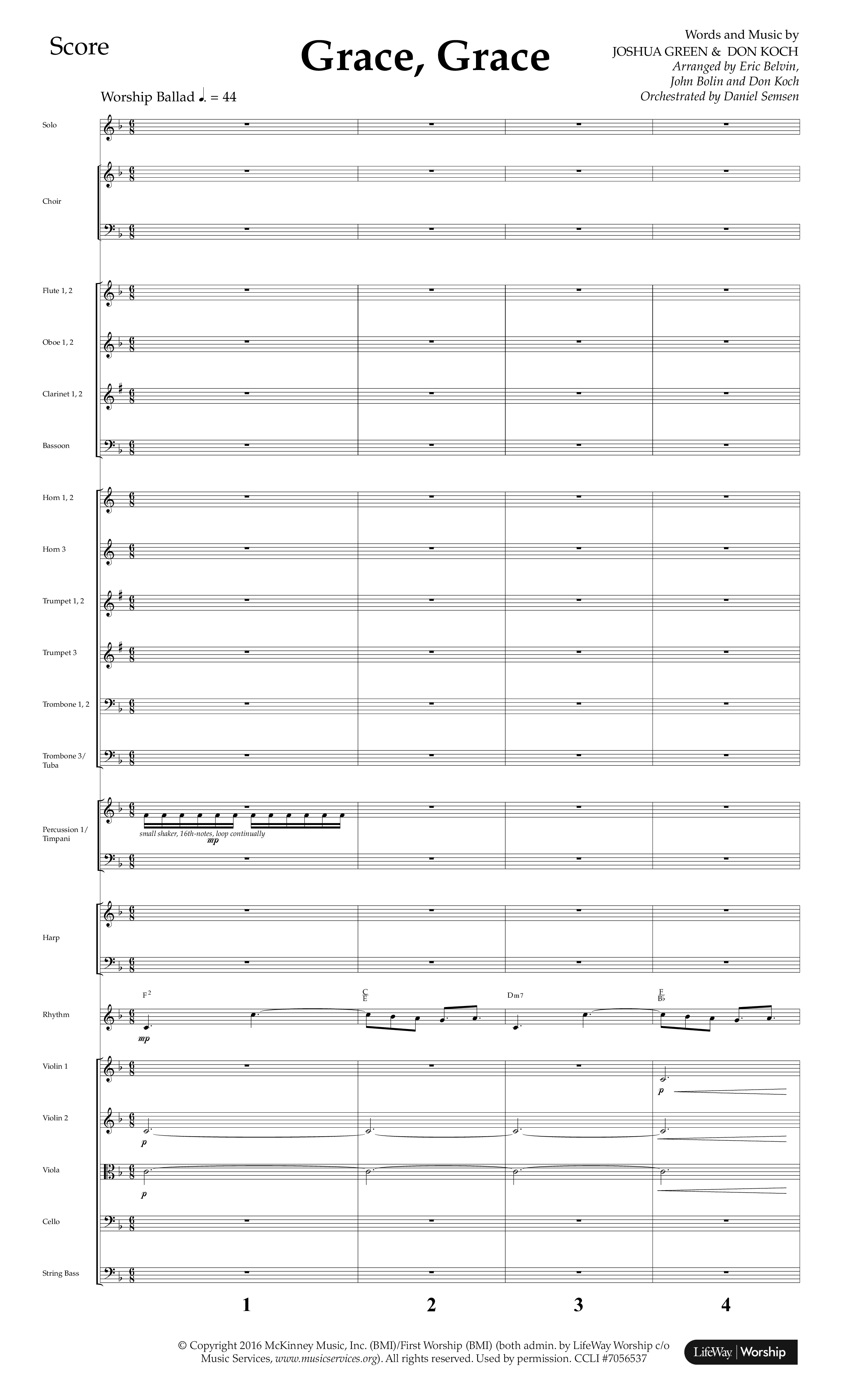 Grace Grace (Choral Anthem SATB) Orchestration (Lifeway Choral / Arr. John Bolin / Arr. Don Koch / Arr. Eric Belvin / Orch. Daniel Semsen)