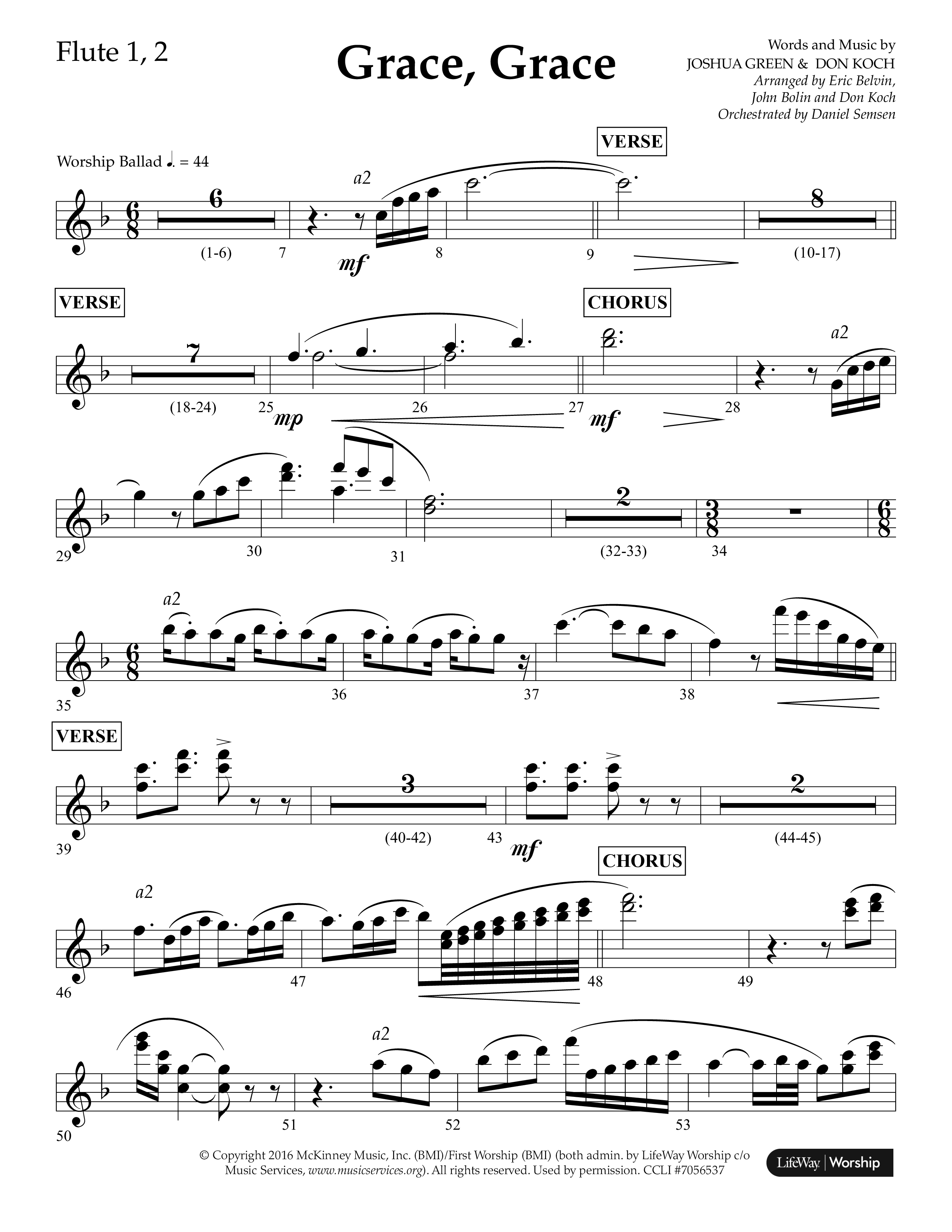 Grace Grace (Choral Anthem SATB) Flute 1/2 (Lifeway Choral / Arr. John Bolin / Arr. Don Koch / Arr. Eric Belvin / Orch. Daniel Semsen)