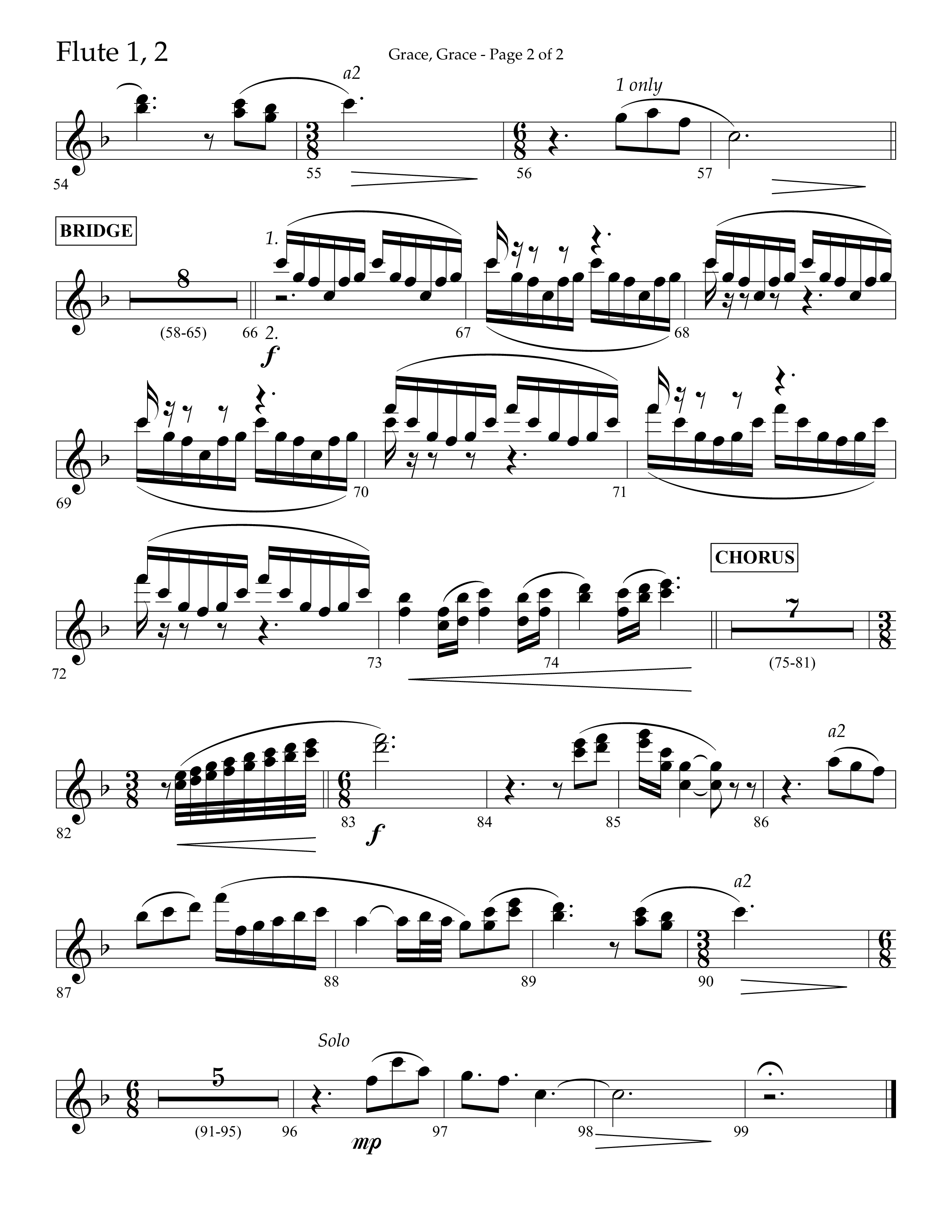 Grace Grace (Choral Anthem SATB) Flute 1/2 (Lifeway Choral / Arr. John Bolin / Arr. Don Koch / Arr. Eric Belvin / Orch. Daniel Semsen)