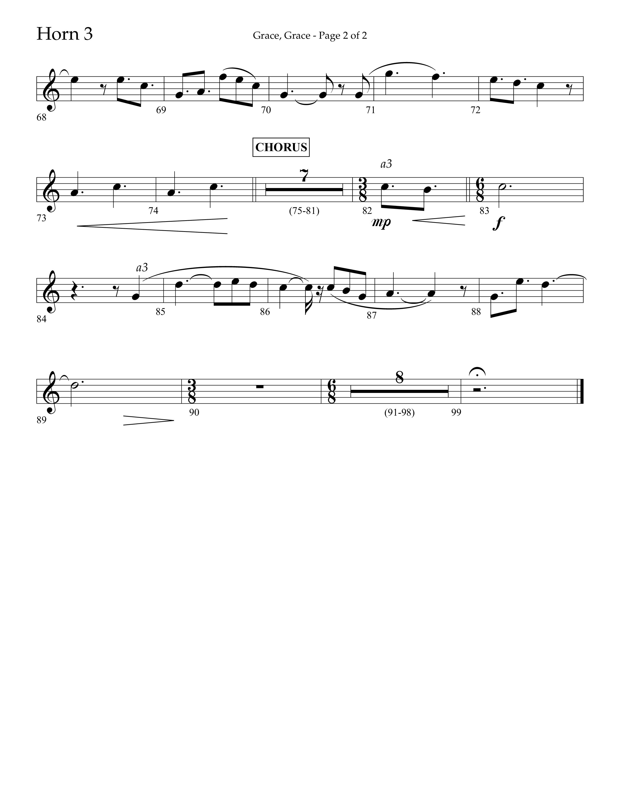 Grace Grace (Choral Anthem SATB) French Horn 3 (Lifeway Choral / Arr. John Bolin / Arr. Don Koch / Arr. Eric Belvin / Orch. Daniel Semsen)