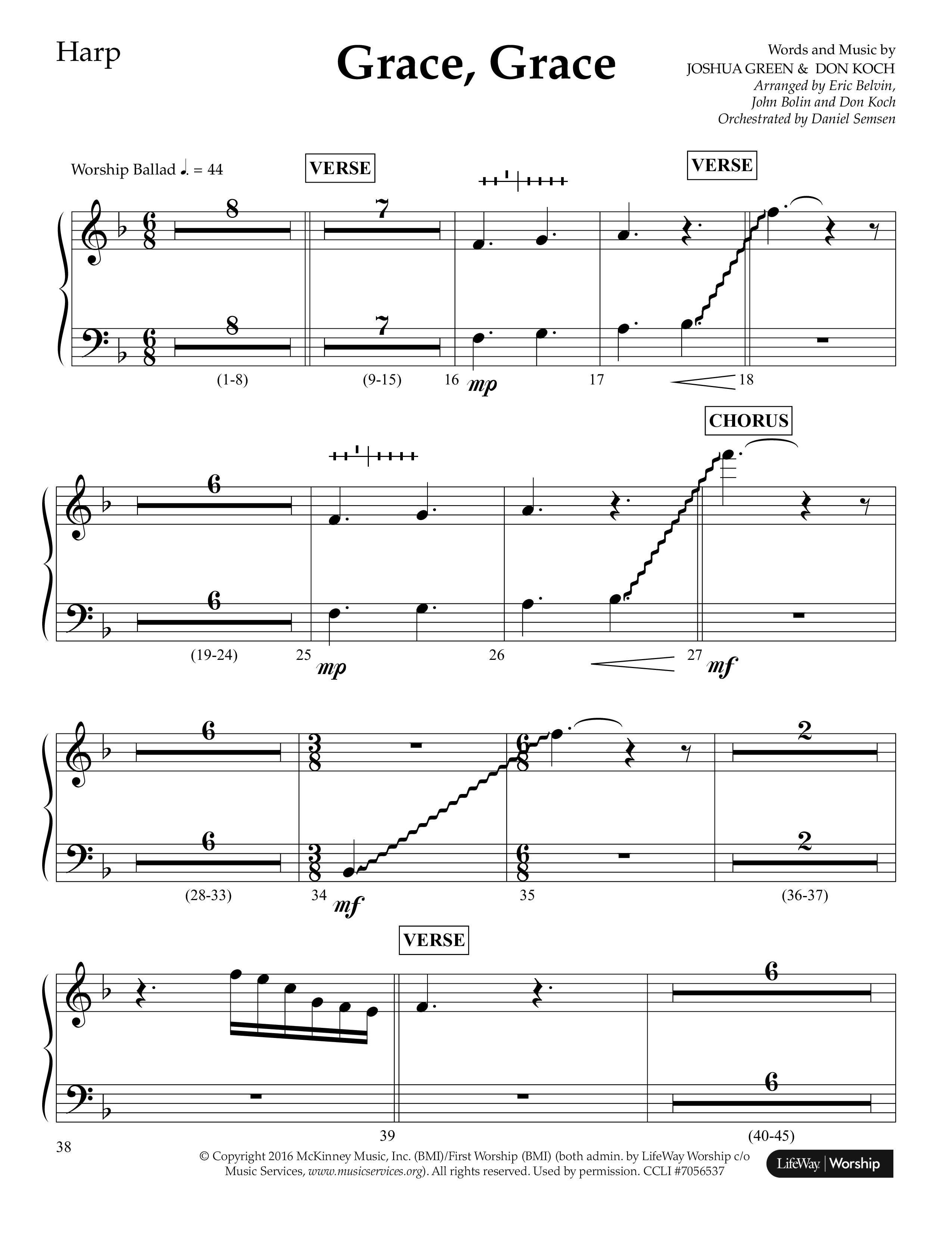 Grace Grace (Choral Anthem SATB) Harp (Lifeway Choral / Arr. John Bolin / Arr. Don Koch / Arr. Eric Belvin / Orch. Daniel Semsen)