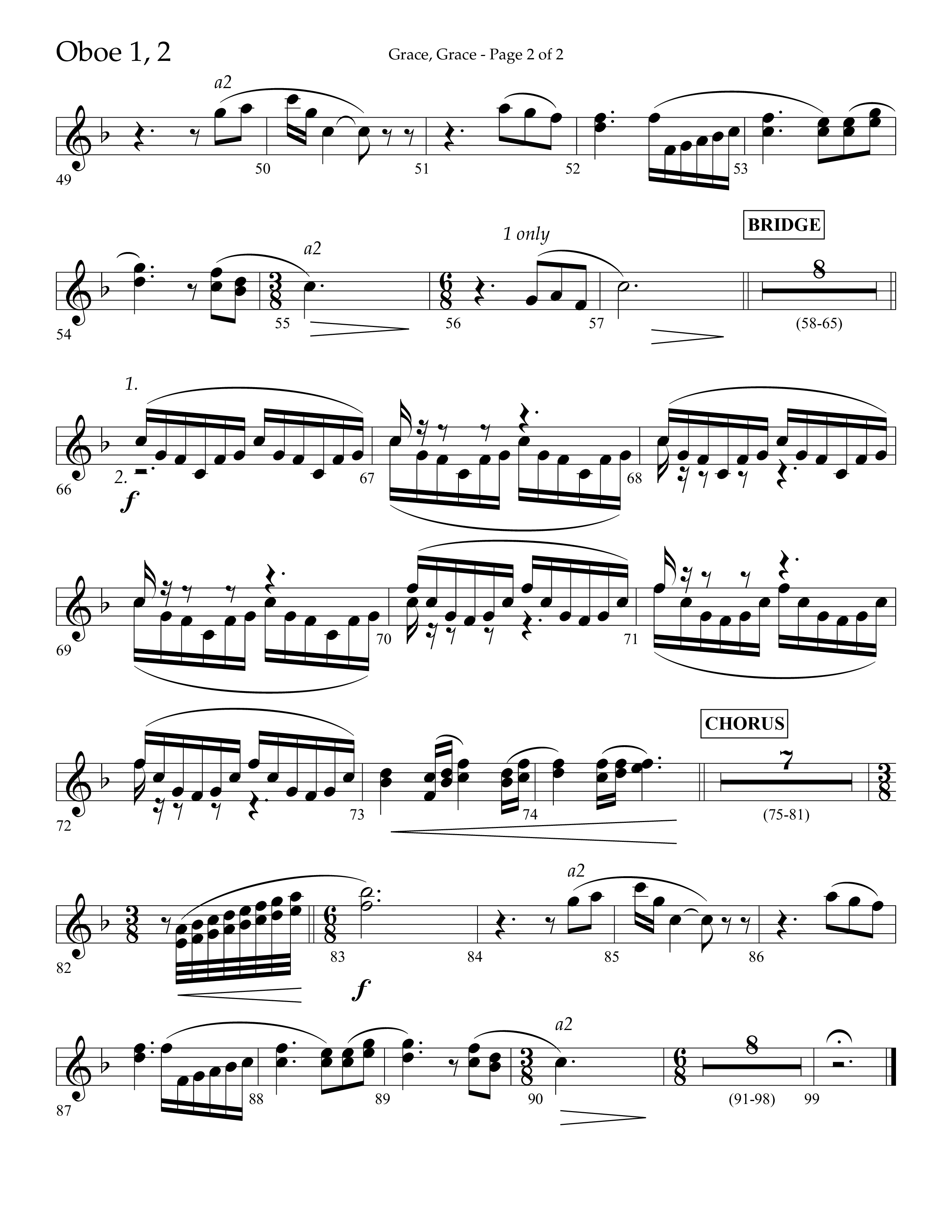 Grace Grace (Choral Anthem SATB) Oboe 1/2 (Lifeway Choral / Arr. John Bolin / Arr. Don Koch / Arr. Eric Belvin / Orch. Daniel Semsen)