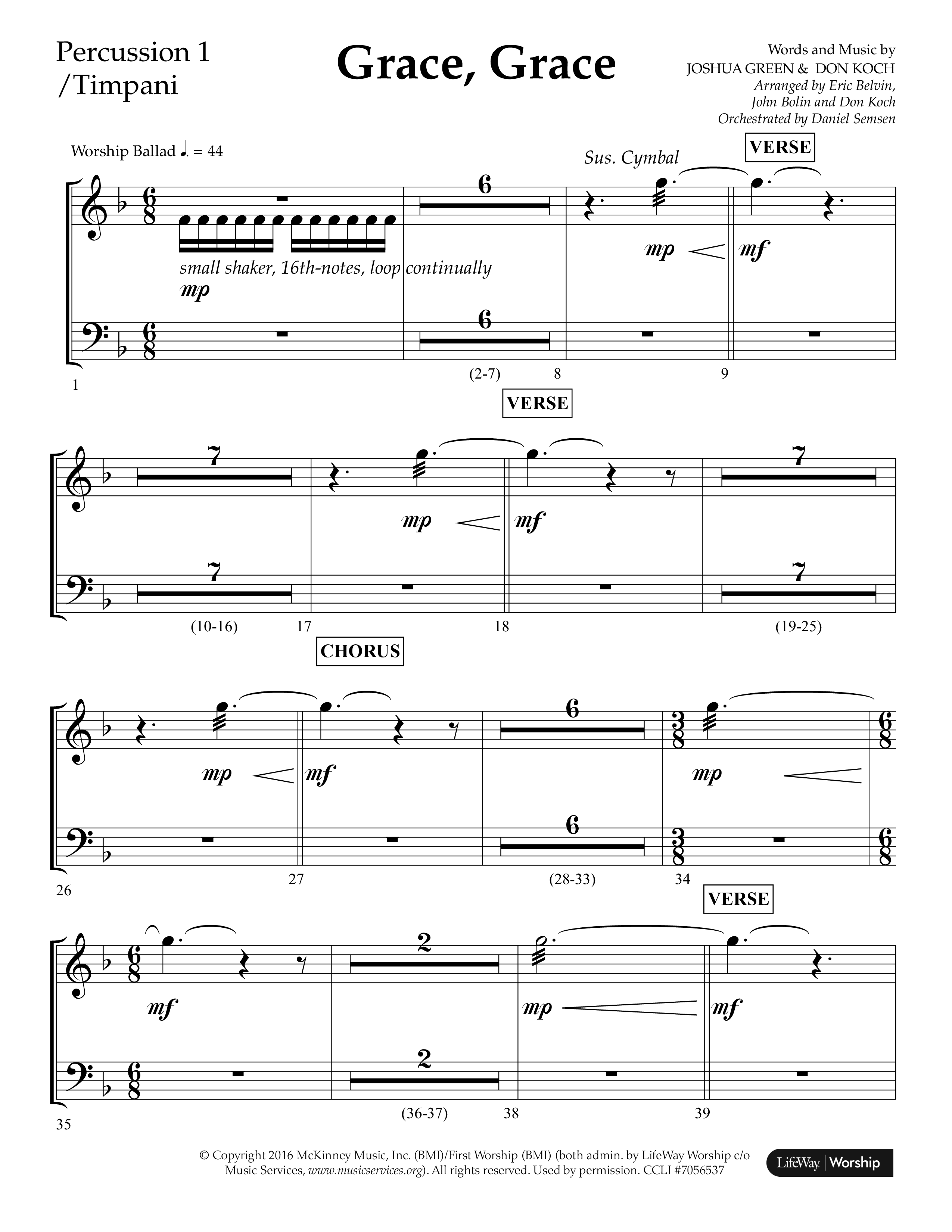 Grace Grace (Choral Anthem SATB) Percussion (Lifeway Choral / Arr. John Bolin / Arr. Don Koch / Arr. Eric Belvin / Orch. Daniel Semsen)