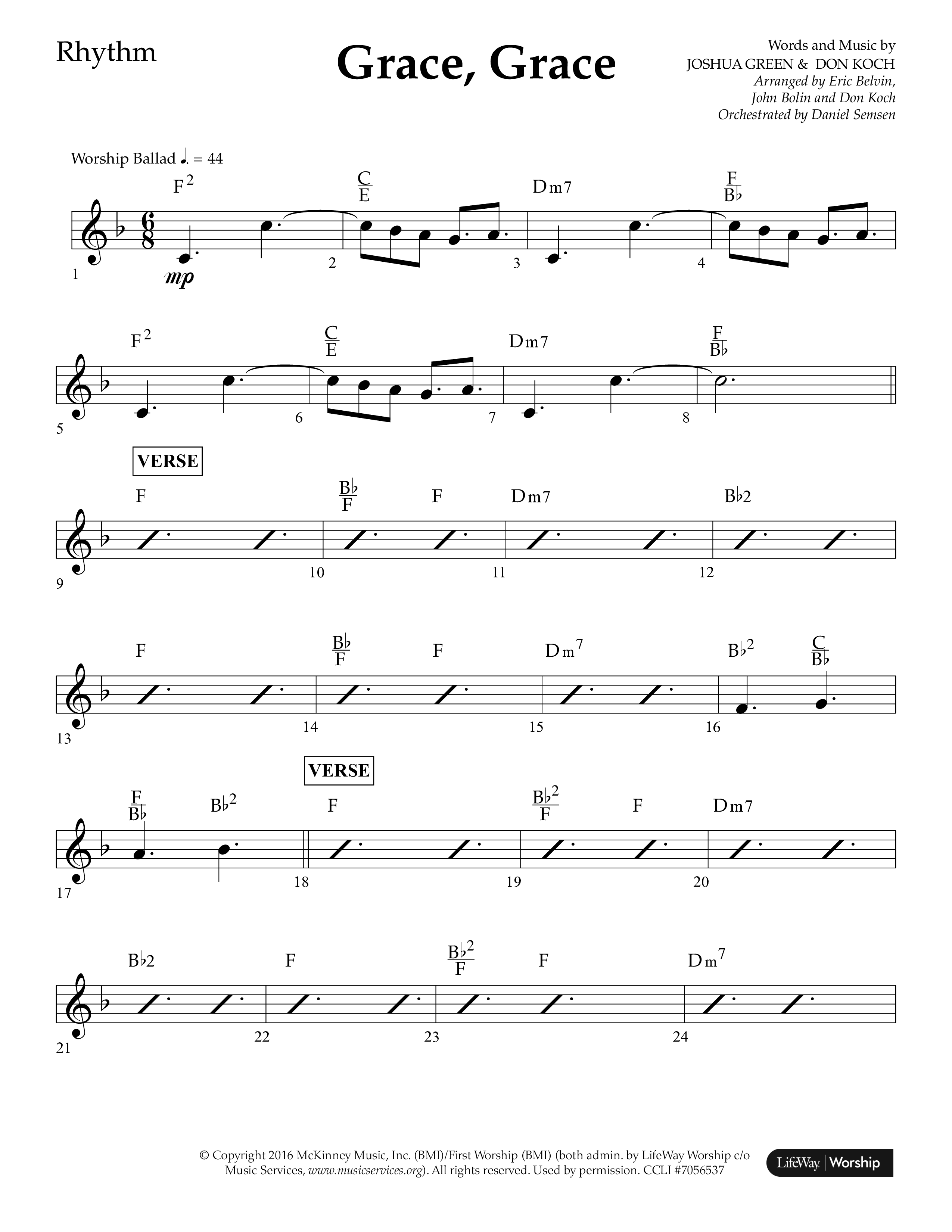 Grace Grace (Choral Anthem SATB) Lead Melody & Rhythm (Lifeway Choral / Arr. John Bolin / Arr. Don Koch / Arr. Eric Belvin / Orch. Daniel Semsen)