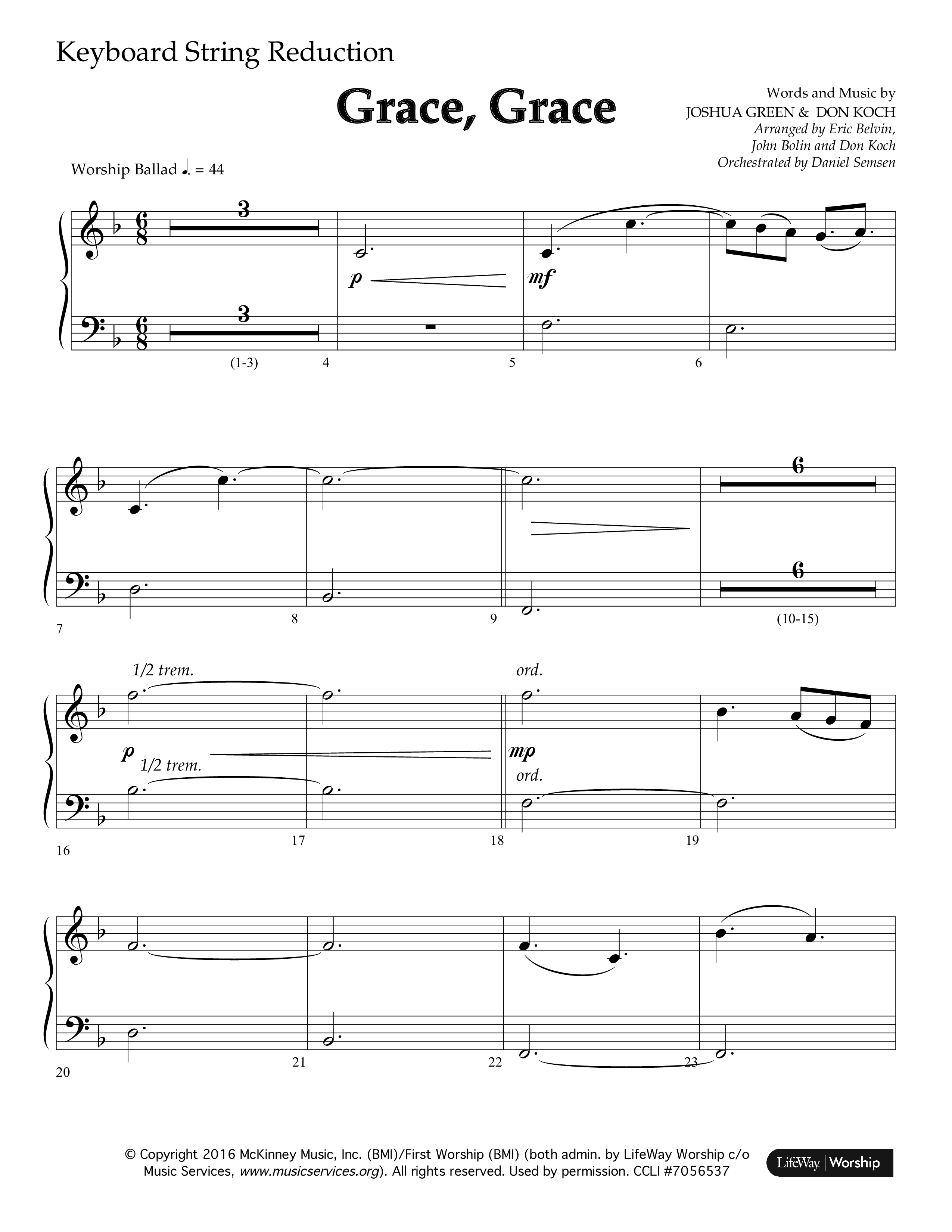 Grace Grace (Choral Anthem SATB) String Reduction (Lifeway Choral / Arr. John Bolin / Arr. Don Koch / Arr. Eric Belvin / Orch. Daniel Semsen)