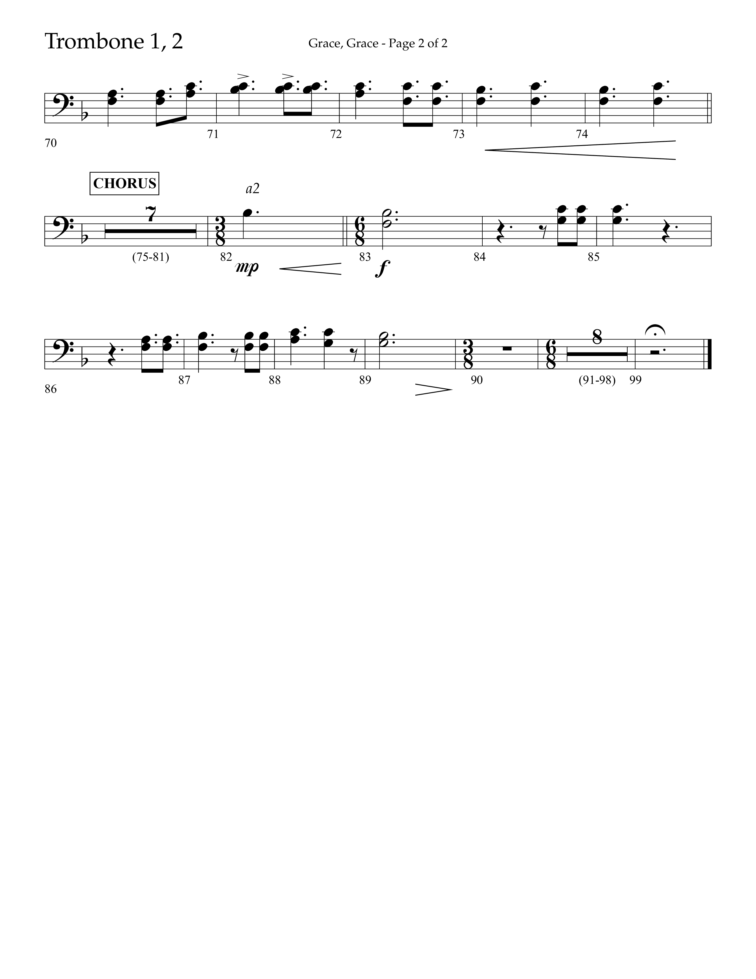 Grace Grace (Choral Anthem SATB) Trombone 1/2 (Lifeway Choral / Arr. John Bolin / Arr. Don Koch / Arr. Eric Belvin / Orch. Daniel Semsen)