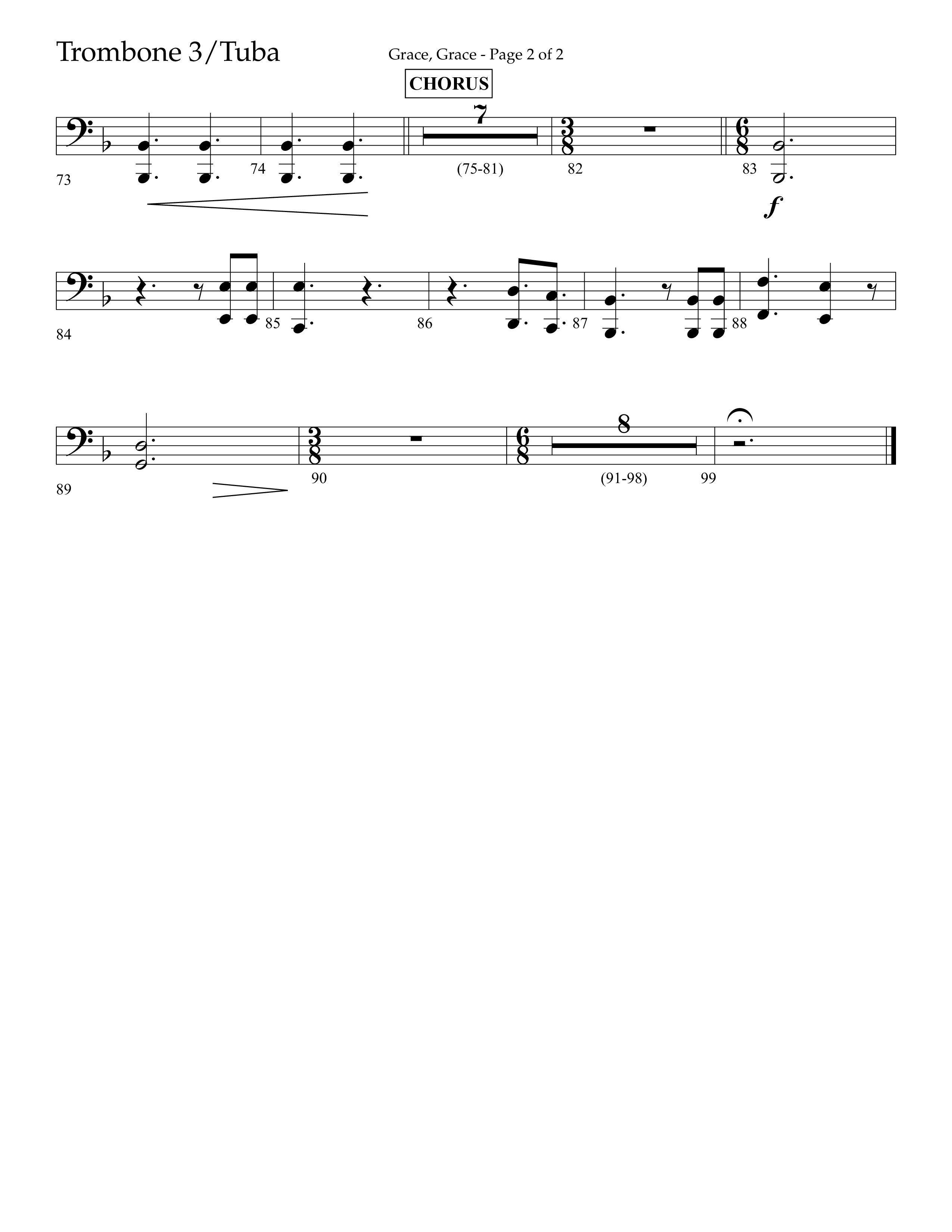 Grace Grace (Choral Anthem SATB) Trombone 3/Tuba (Lifeway Choral / Arr. John Bolin / Arr. Don Koch / Arr. Eric Belvin / Orch. Daniel Semsen)