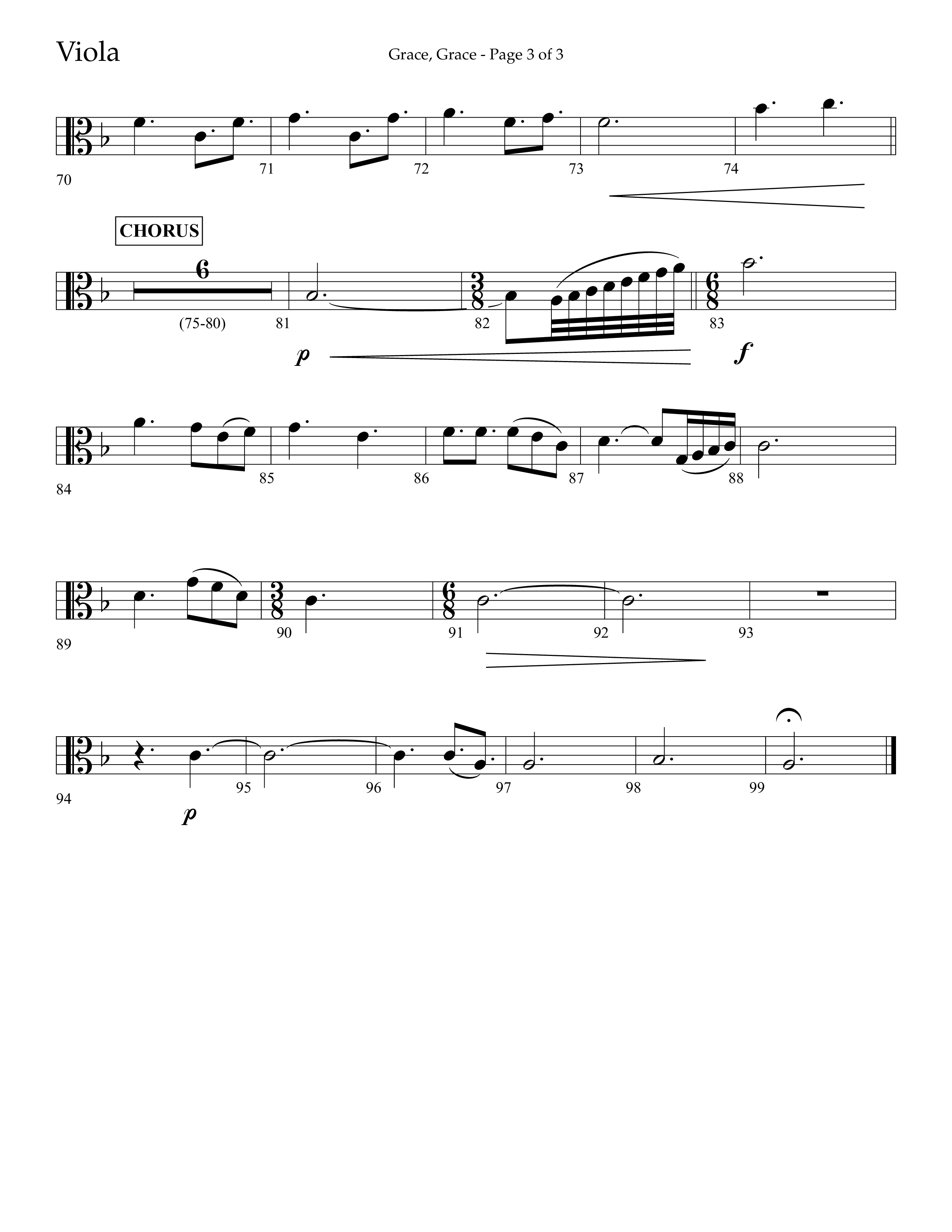 Grace Grace (Choral Anthem SATB) Viola (Lifeway Choral / Arr. John Bolin / Arr. Don Koch / Arr. Eric Belvin / Orch. Daniel Semsen)